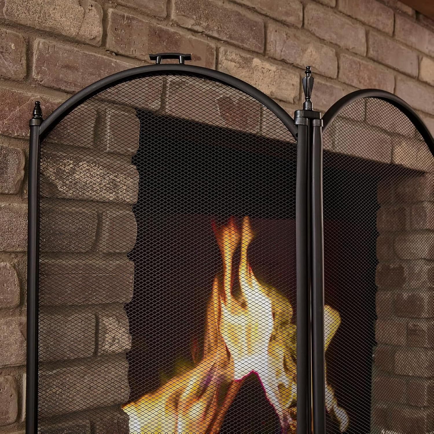 JKGHK Black 4 Panel Fireplaces Screen, Wrought Iron Folding Mesh Spark, Indoor Fireplace Decoration Spark Cover, Fire Spark Guard Cover for Living Room, Home Indoor Decor