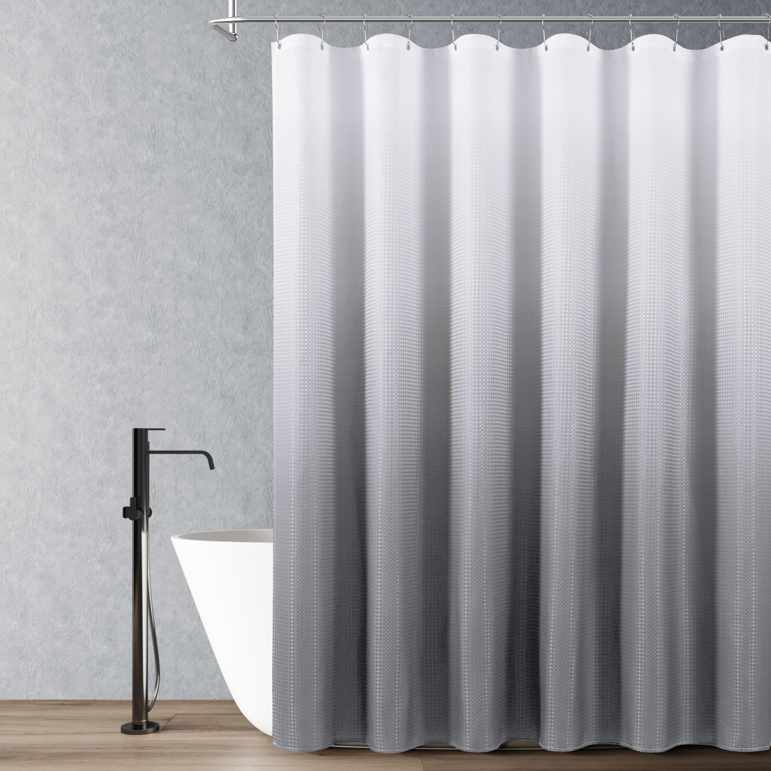 Naturoom Grey Textured Fabric Shower Curtain, Polyester Ombre Shower Curtains for Bathroom, Water Repellent Bath Curtain Liner with 12 Hooks,Machine