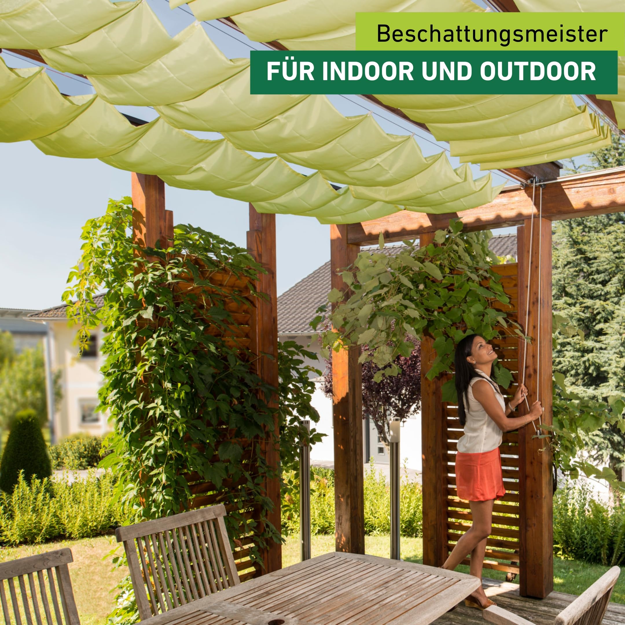 Windhager Sonnensegel für Seilspanntechnik, Wintergarten und Terrassen Beschattung, Seilspannmarkise, 420 x 140 cm, apfelgrün, 10882, Grün