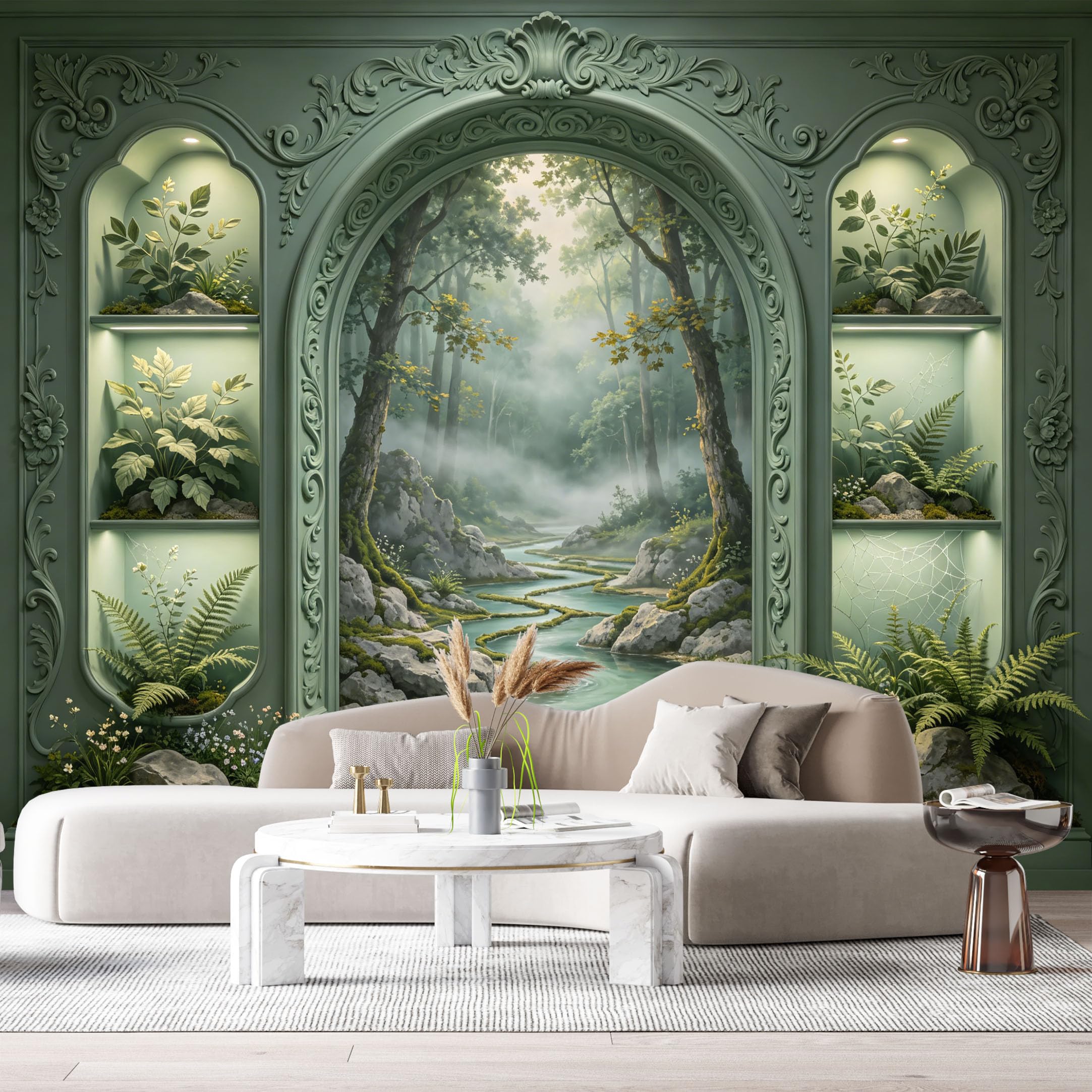 Custom Size Wall Murals Coastal Ocean Wave Beach Tropical Jungle 3D Trompe L'Oeil SelfAdhesiveWall Fabric Removable Wallpaper Wall Decor for Living Room Bedroom Bathroom