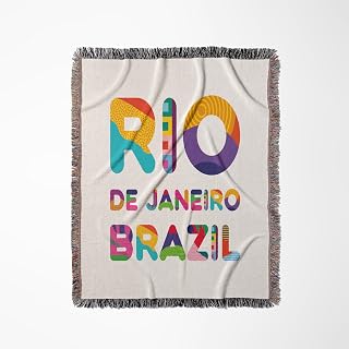 3dRose Rio de Janeiro Brazil Unique Colorful Decorative Text Woven Blanket