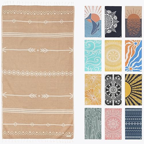 Miniatura 7 de FESHKA Toalla de Playa Turca Sin Arena (37 x 67 pulgadas) Toalla de Baño de Secado Rápido, Manta de Playa de Gran Tamaño, Ligera para Viajes - Hecha