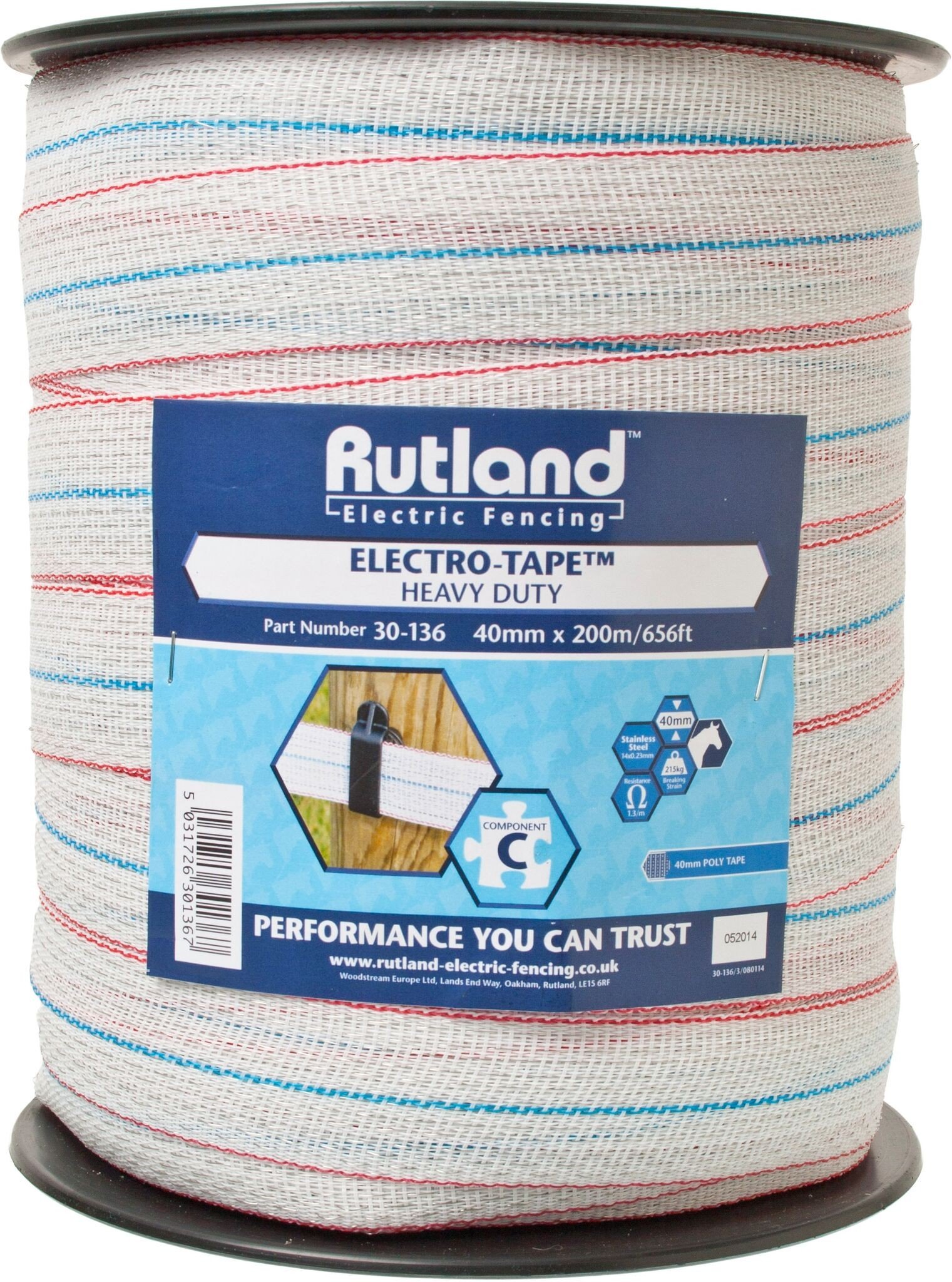 Rutland Nastro elettrico per recinto elettrico per animali [Bianco] - 200 metri di lunghezza, 40mm di diametro