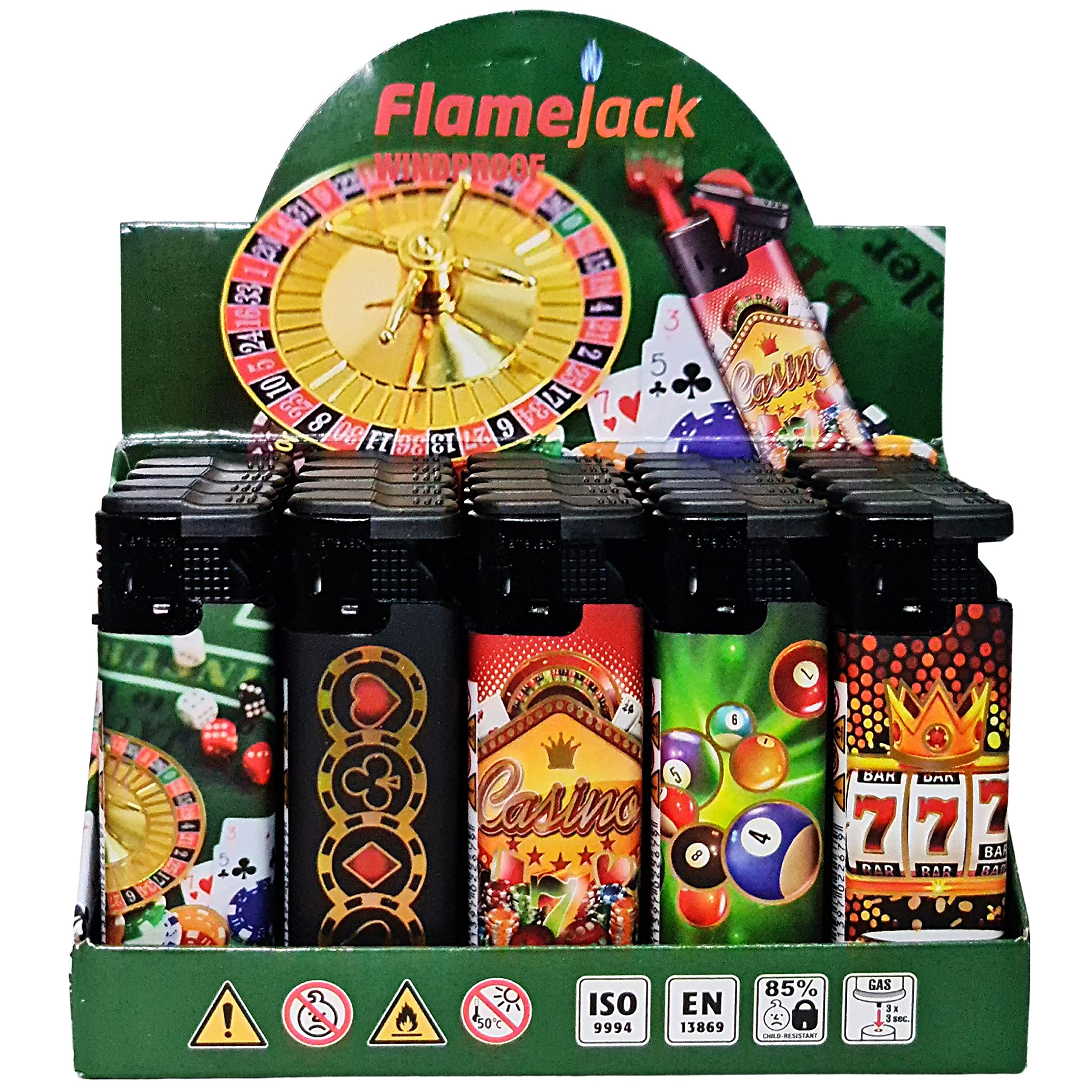 Zactly - 5 x FlameJack Colourful Windproof Dustproof Jet Lighters Really Powerful – LIMITED EDITION (Glow Casino)
