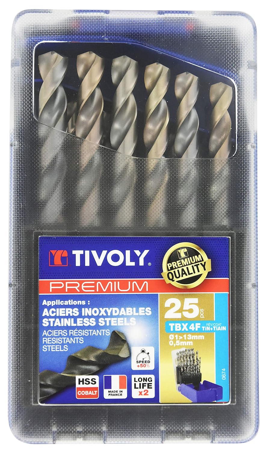 TIVOLY - Set of 25 High-Performance HSS-Cobalt Metal Drill Bits Ø1/25 to 17/32" - Drilling Stainless Steel and Resistant Steels - Universal Cylindrical Shank for Drill