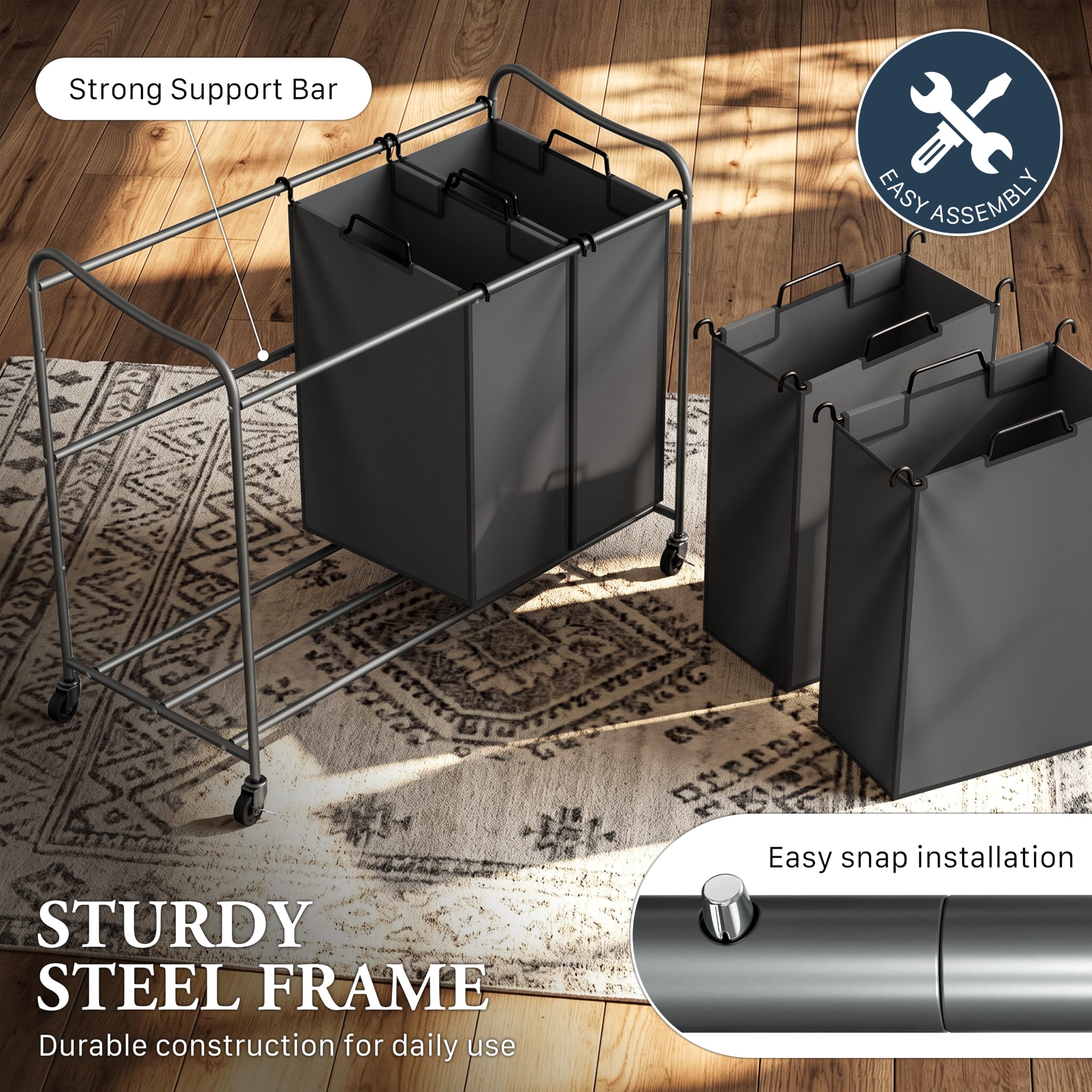 Rolling Laundry Sorter Cart - Dark Grey -3