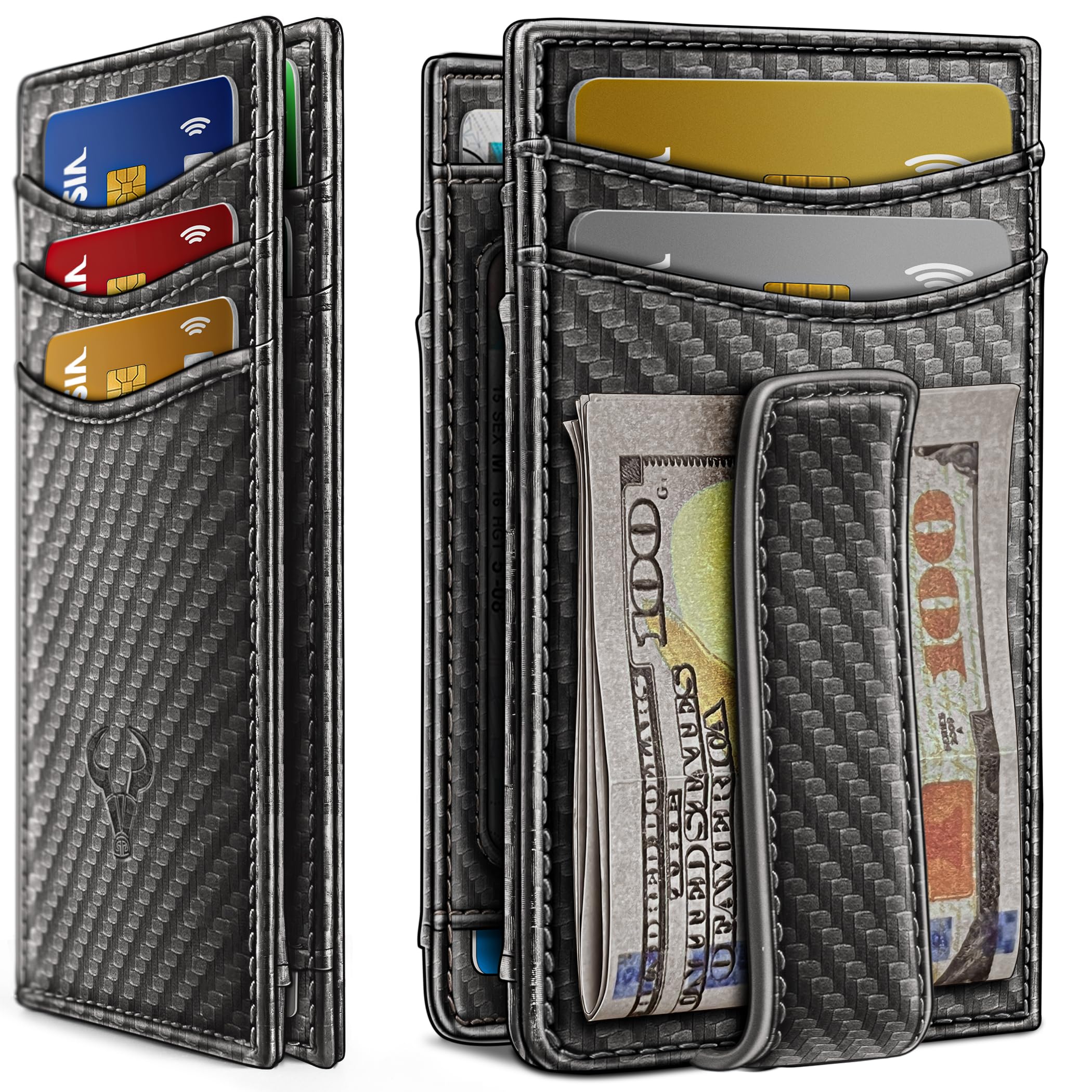 BULLIANT Magnetic Closure Slim Wallet-Genuine Leather Front Pocket Wallet for Men,RFID Blocking,Holds 12 Cards and Money Clip