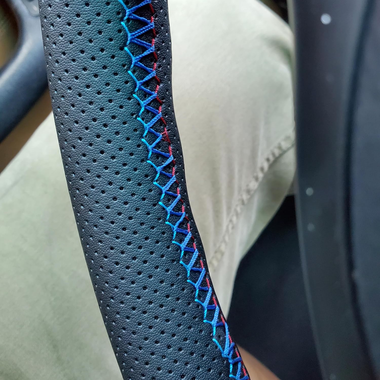 Hand Sewn Black Perforated Ultra-Fine Fiber Leather Steering Wheel Cover, for BMW 228i 230i 320i 328i 330i 335i 340i 428i 430i 435i 440i 525i 535i 550i 640i 650i