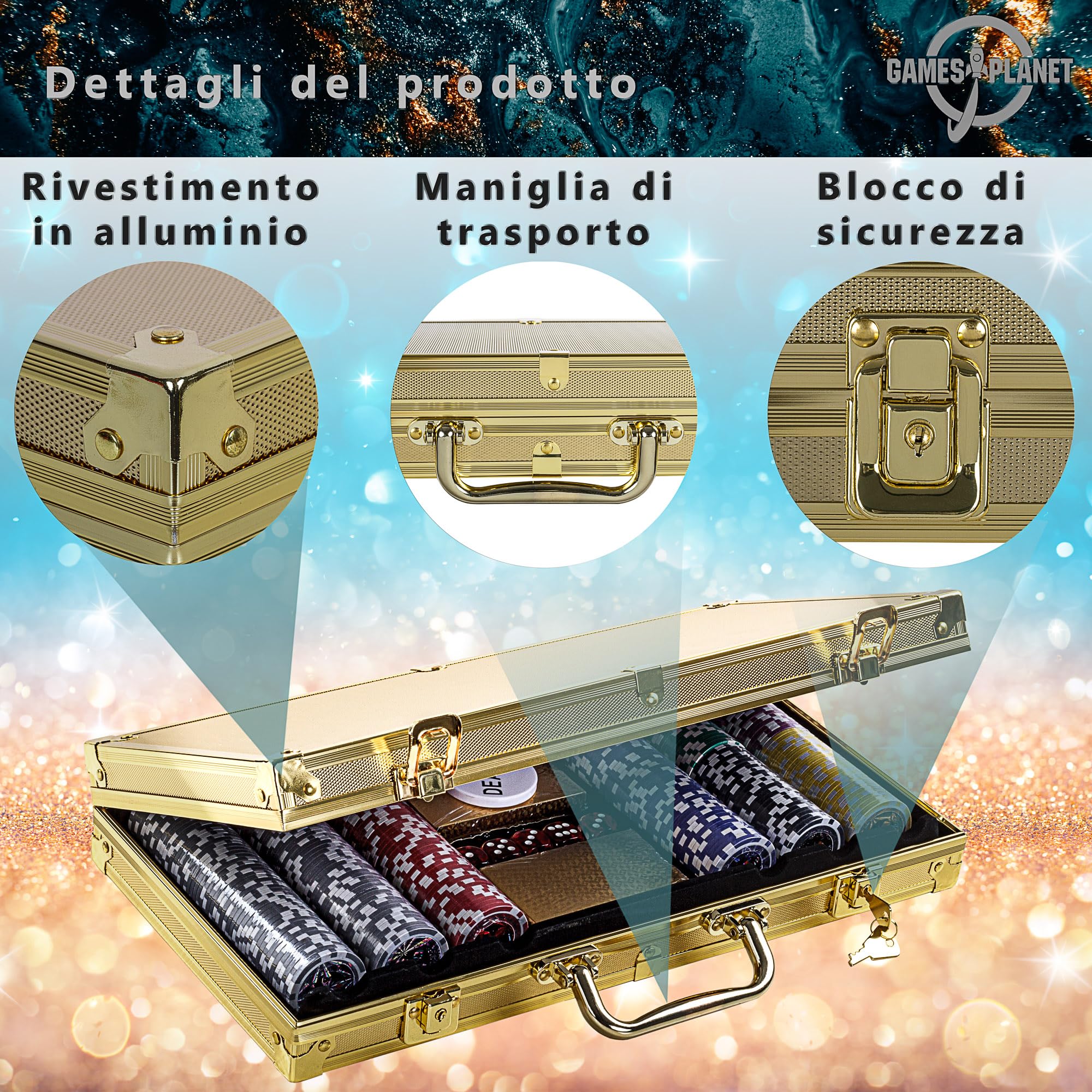 GAMES PLANET Set da Poker con 300 fiches Laser, Colori a Scelta