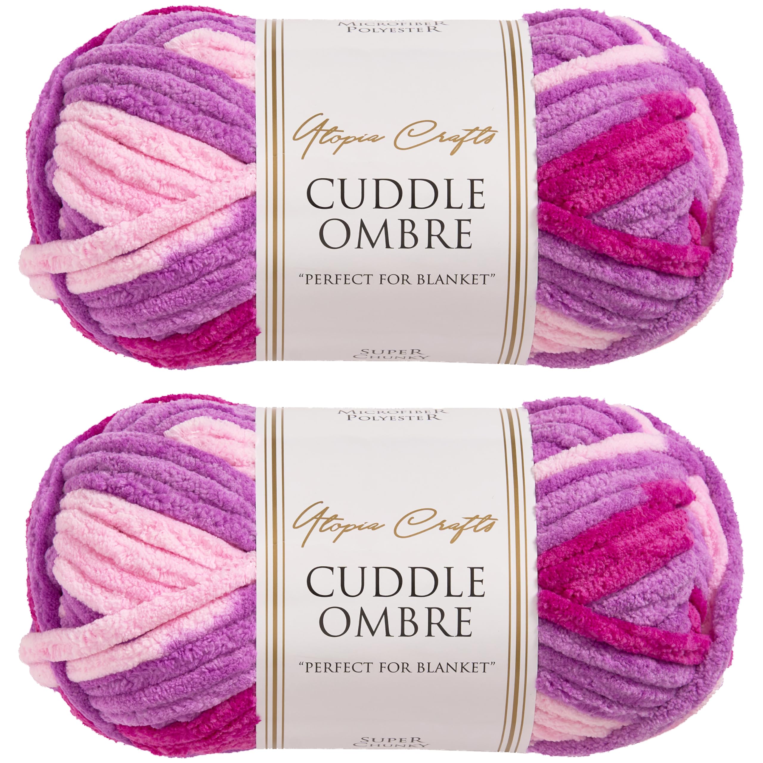 Utopia Crafts Cuddle Ombre Super Chunky Chenille Soft Yarn for Knitting and Crochet (Berry Blossom, 2X 100g)