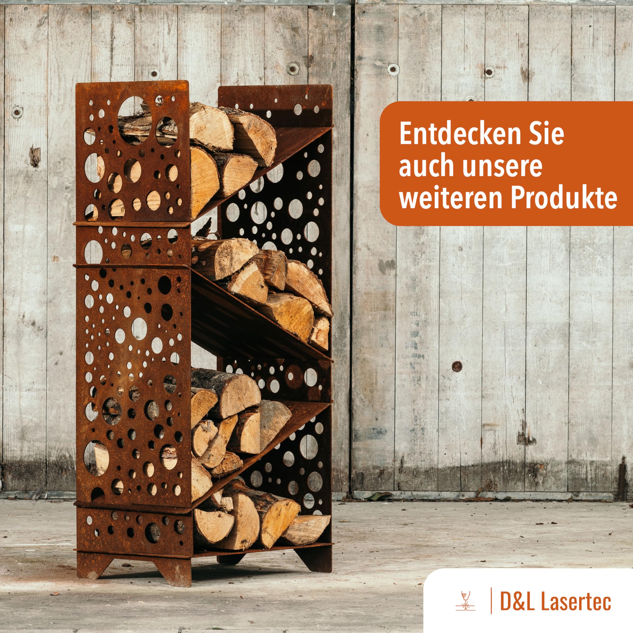 D&L Lasertec Praktisches Kaminholzregal aus Metall, zum Stecken, Gartendekoration