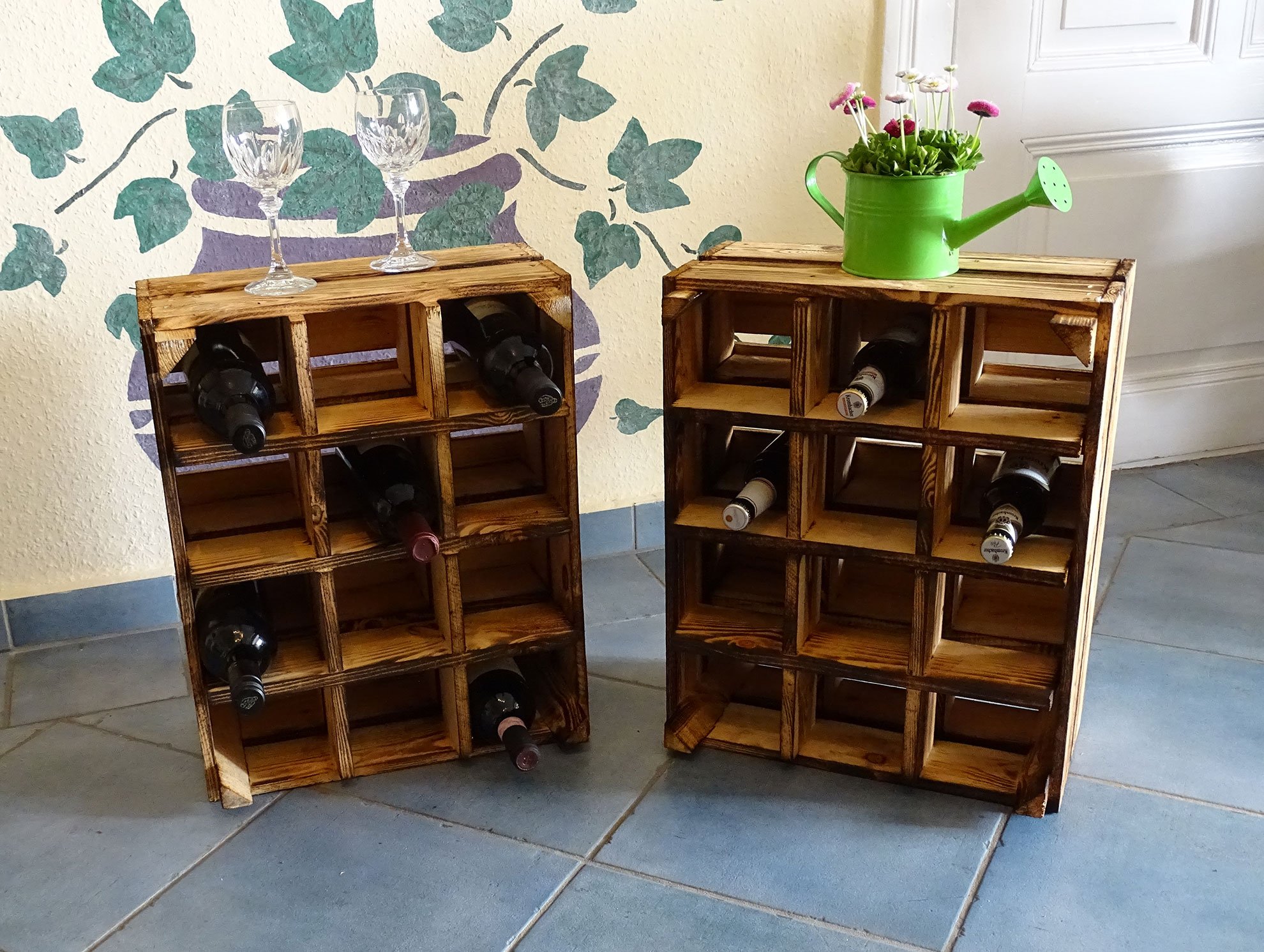 4x GEFLAMMTER FÄCHERSCHRANK - NEU - 50x40x23 cm - Allzweckkiste, Setzkasten, sortiert durch 12 Fächer, ideal für Flaschen, Wein