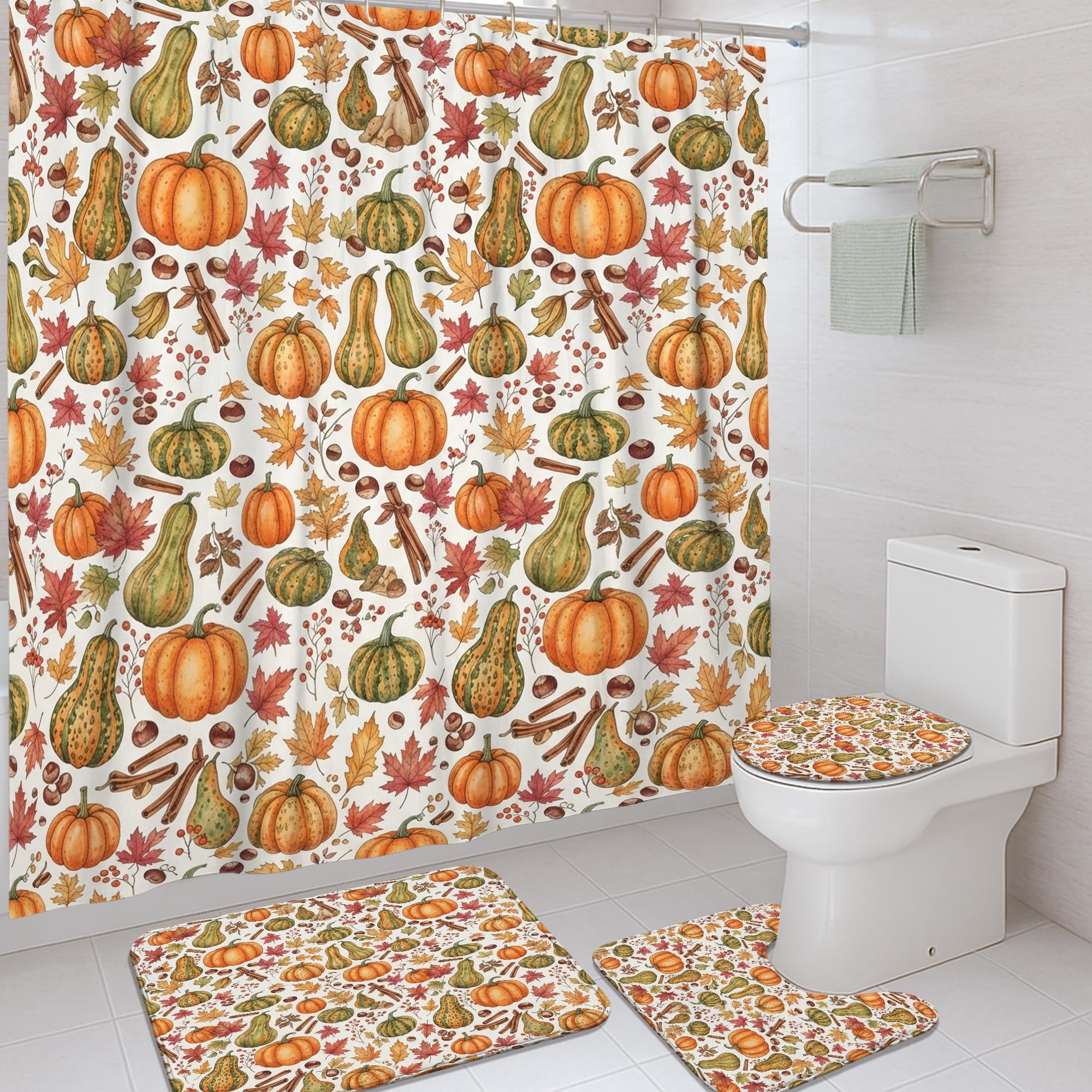 Rideaux de douche rustiques orange 183x183 avec tapis