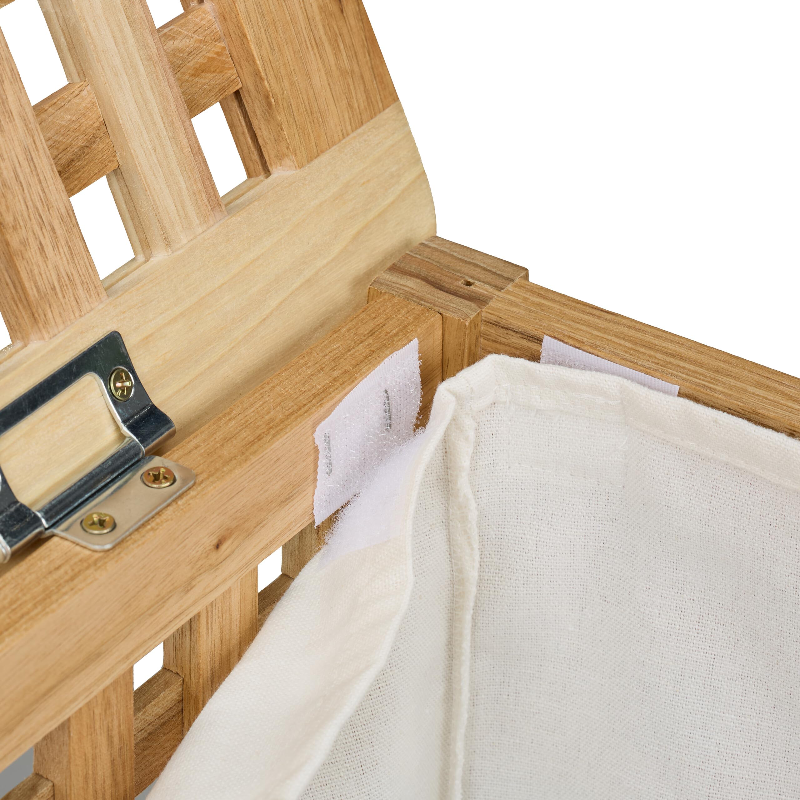 Relaxdays Wäschetruhe, herausnehmbarer Innensack, 90 l, HBT: 47x78x48 cm, Wäschesammler mit Deckel, Walnussholz, natur
