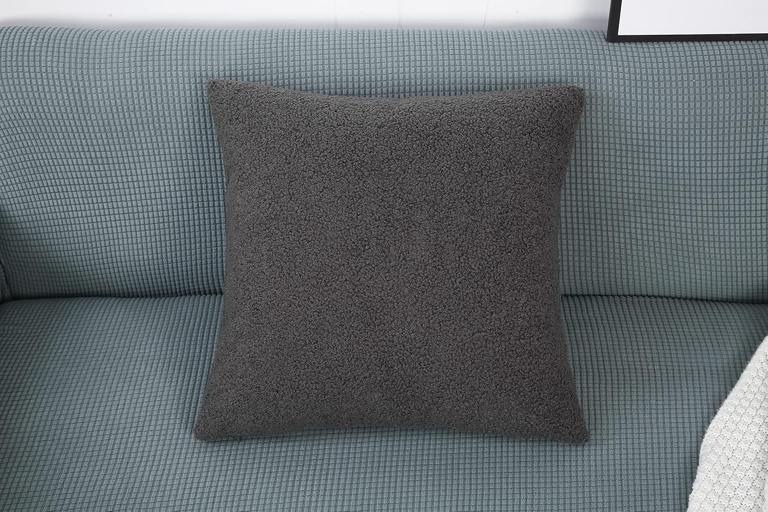 TangDepot Pack of 2 Luxury Faux Shearling Fluffy Throw Pillow Covers, Square Pillow Covers, Indoor/Outdoor Pillowcases - (22"x22" 2 Pieces, A13 Grey)