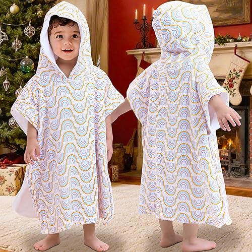 Miniatura 34 de VOOVA & MOVAS Toallas de baño con capucha para niños pequeños (2-6 años, 24 x 48 pulgadas), poncho de algodón para piscina, perfecto para nadar