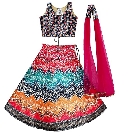 Kid's Lehenga Choli Woven Digital Printed Fully Stitched Readymade Bandhani Lehenga for Kids