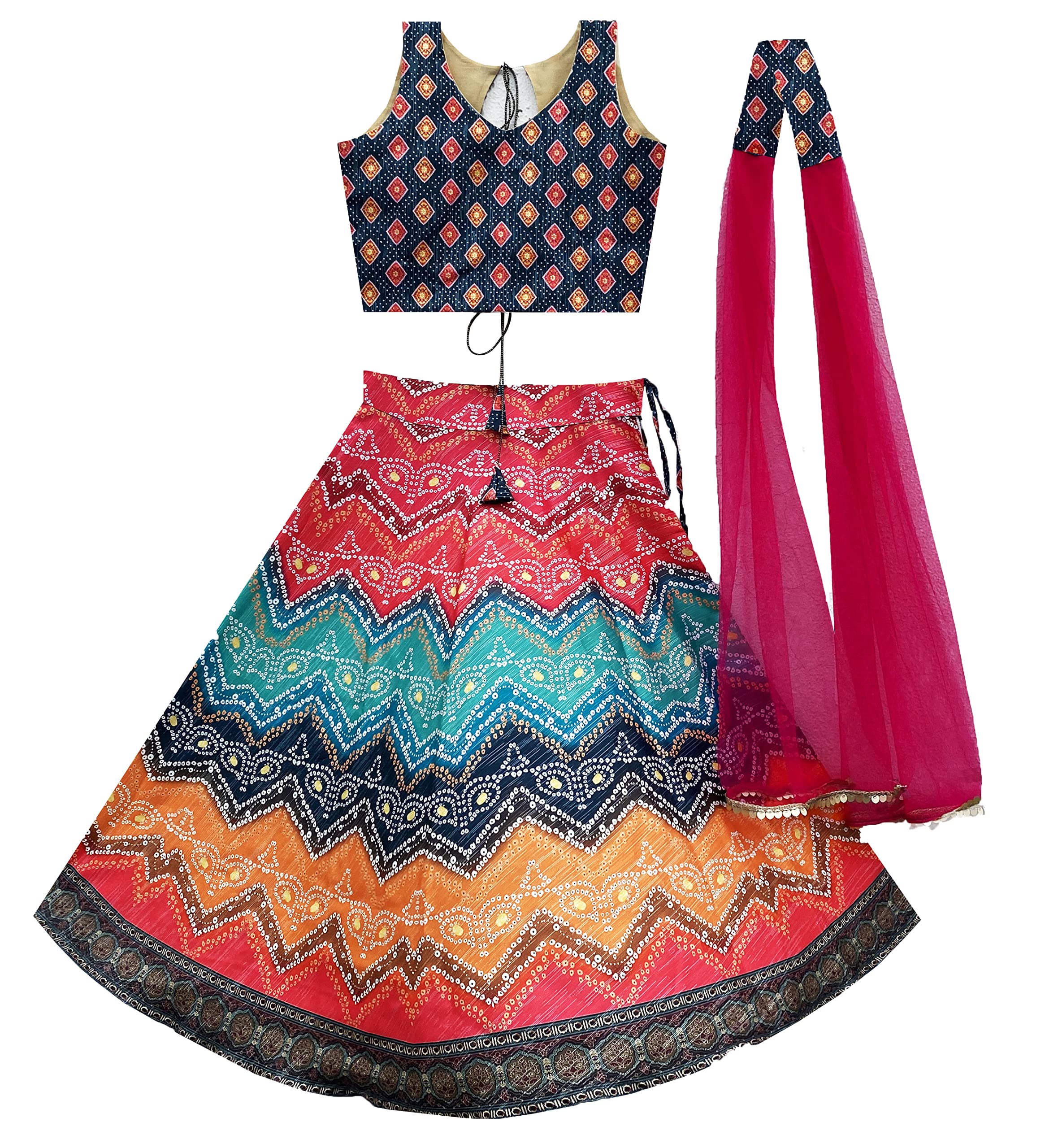 ANANT DESIGNER STUDIOKid's Lehenga Choli Woven Digital Printed Fully Stitched Readymade Bandhani Lehenga Choli For Kids