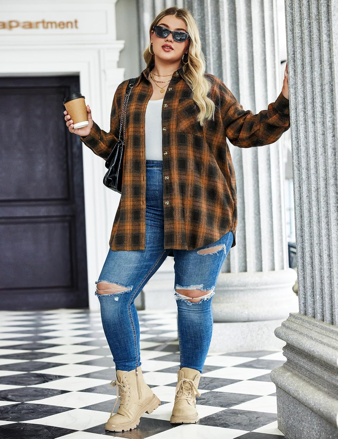 IN'VOLAND Womens Plus Size Flannel Plaid Shirts Long Sleeve Casual Collared Button Down Shirt Loose Blouse Top - Image 3