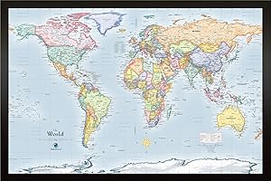 World's Largest Blue Framed Magnetic Dry Erase World Wall Map
