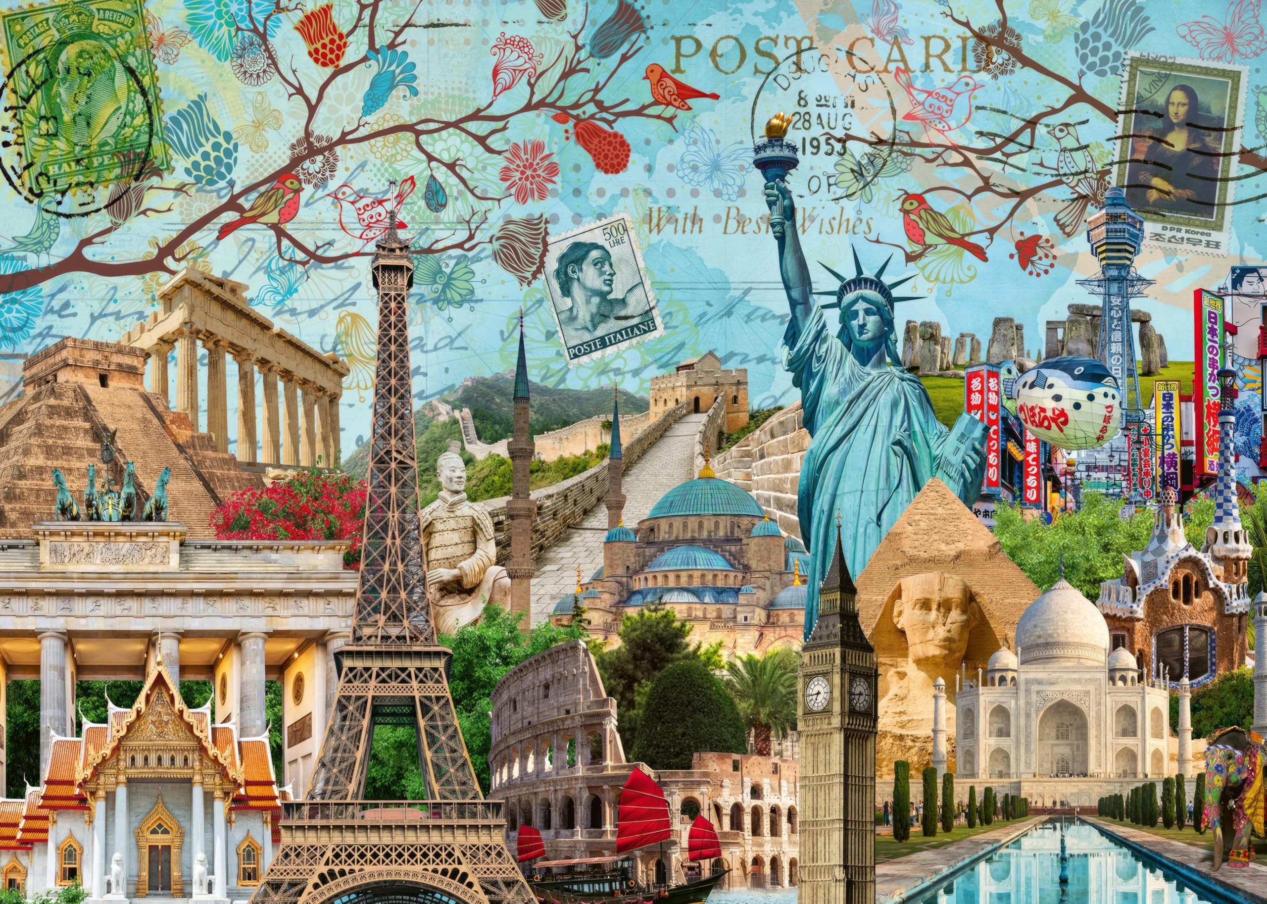 AveJoys Jigsaw Puzzles for Adults 1000 Piece Postcard of World Landmarks 27.56 x 19.69 Inch Jigsaw Puzzle for Adults Educational Game 1000 Pieces Landmarks Puzzles for Adult