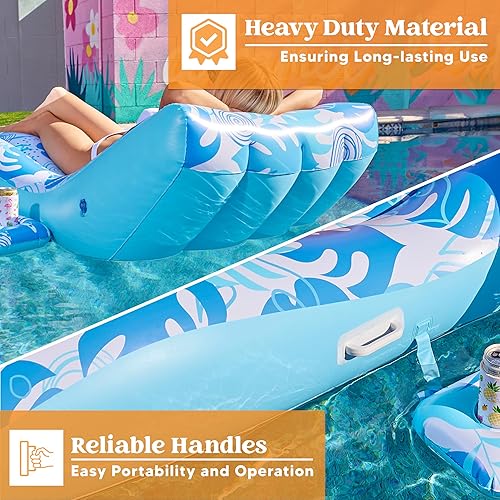 Miniatura 4 de SLOOSH Flotadores inflables de piscina para adultos, silla de piscina de comodidad extrema con soporte para tazas desmontable, tumbona resistente,