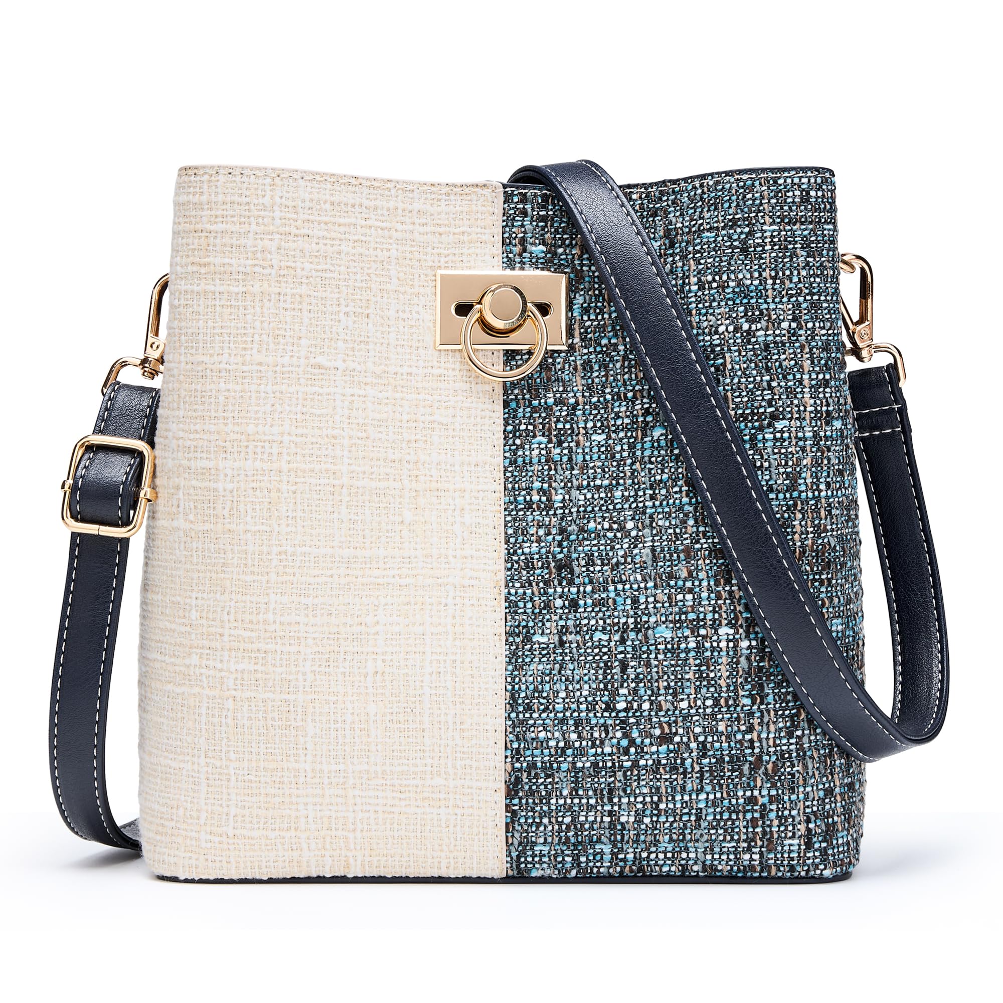 KALIDI Crossbody Purses for Women Vegan Leather Bucket Bag Fashion Ladies Crossbody Handbag Shoulder Purse with Multi Pockets