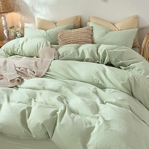 Miniatura 278 de MooMee - Juego de funda de edredón, 100% algodón lavado, textura parecida al lino, transpirable, duradero, suave y cómodo (gris pardo, King)