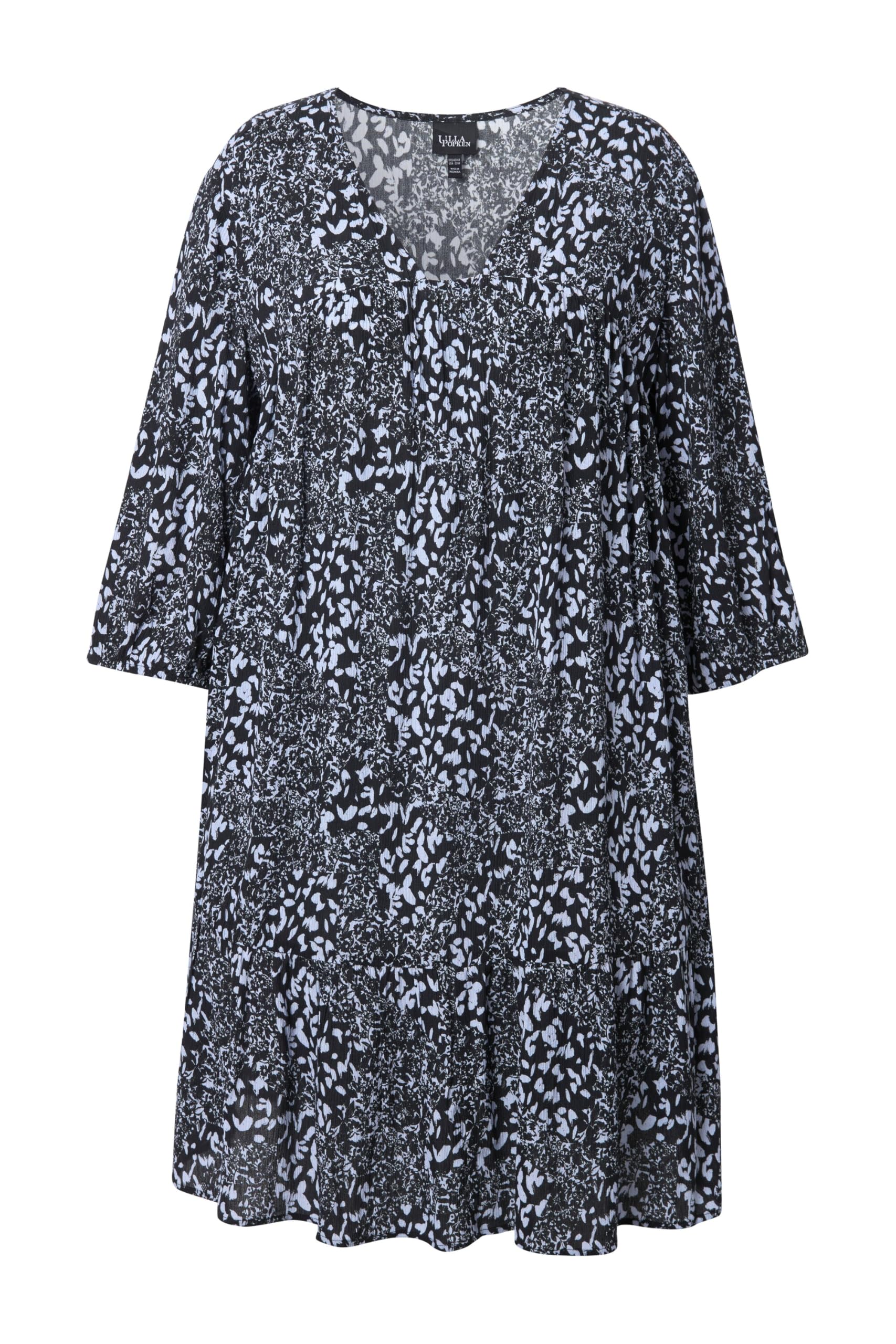 Ulla Popken Damen große Größen Übergrößen Plus Size Kleid, Volantsaum, A-Linie, V-Ausschnitt, 3/4-Arm 837607