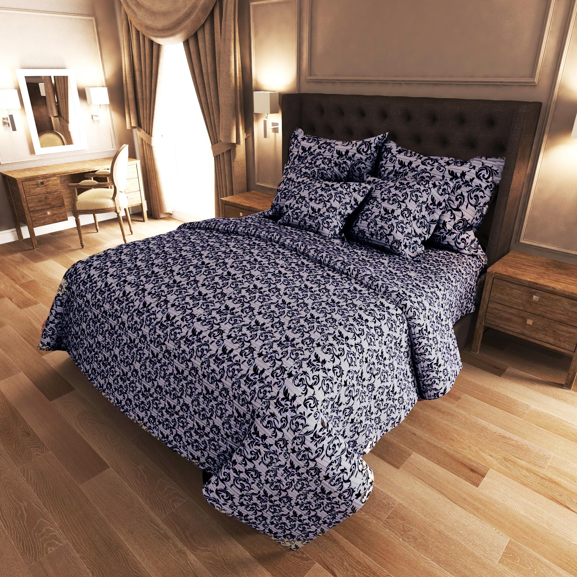 Amali 6-Piece Bed Sheet Set – Gold Collection Polycotton | Includes Duvet Cover, Fitted Sheet, 2 Pillowcases & 2 Oxford Pillowcases (King (200x200) cm)