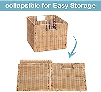 Vista 5 de Cesta de almacenamiento de mimbre de plástico de 12x12x10 pulgadas, cesta de almacenamiento de cubo de mimbre plegable para estantes, cesta