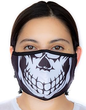 Comfymask 3 Layer Large Fabric Facemask: Water Repellent, Washable, Breathable & Toggle Adjustable Face Mask (Skull FACE)