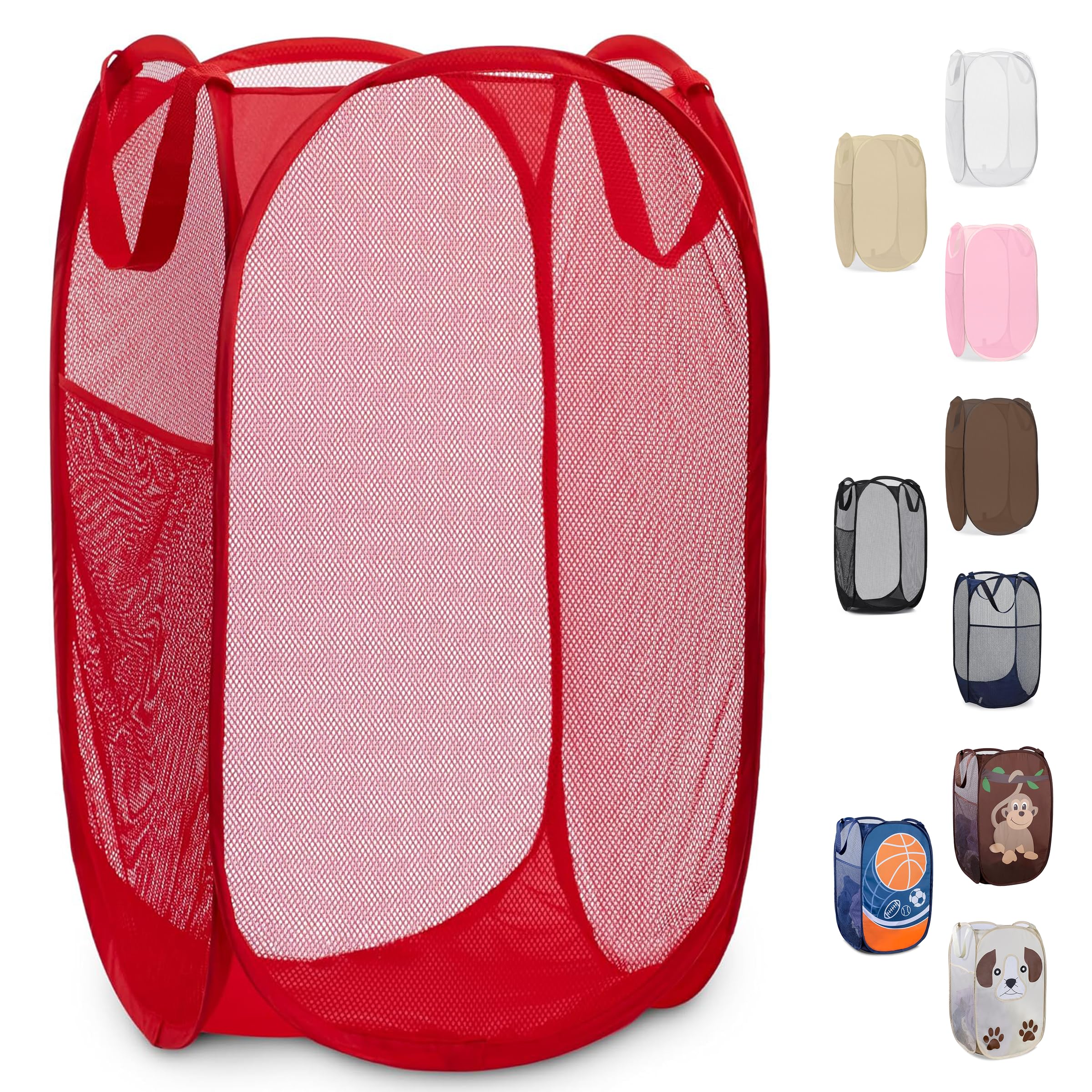 Handy Laundry Collapsible Mesh Pop Up Laundry Hamper 14 x 13 x 24 in, Red