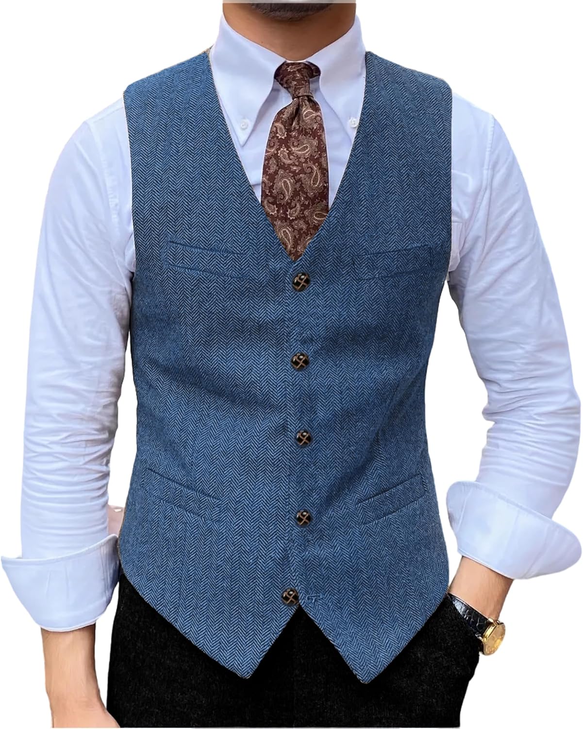 Men's Tweed Suit Vest, Vintage Herringbone Retro Waistcoat vest for Men's Wedding Party Formal Casual Wear