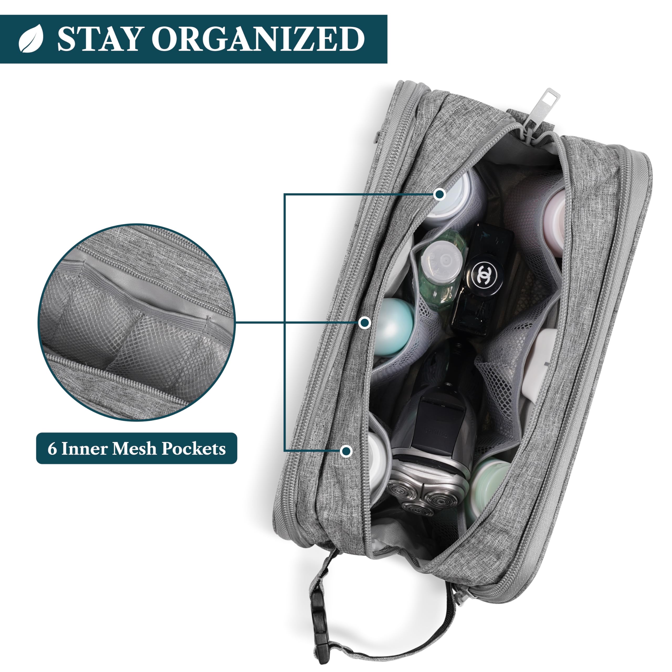 PAVILIA - Bolsa de aseo para hombre, piel sintética, bolsa de viaje, kit de afeitado - gris - talla única