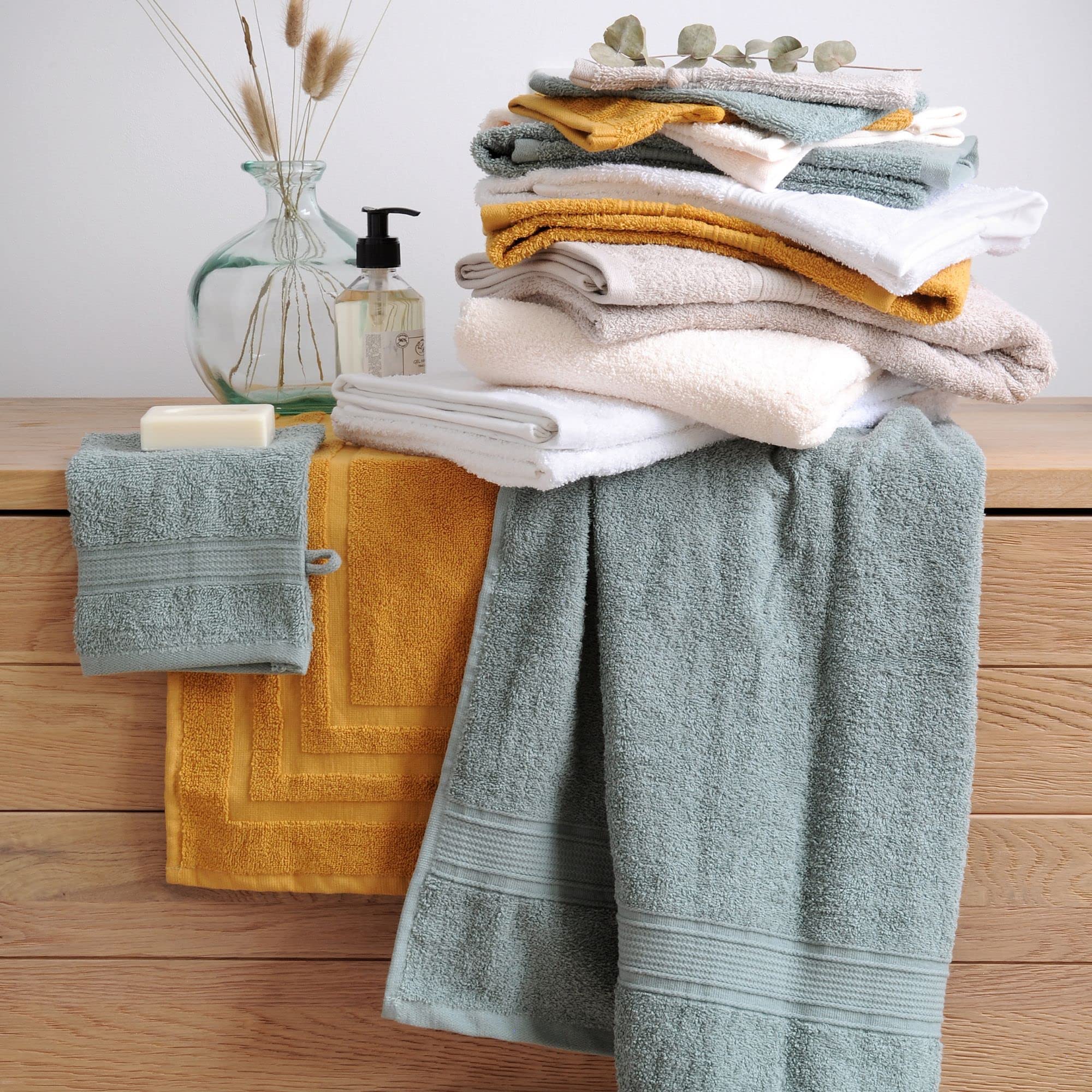 Image secondaire de Serviette de Bain en Coton Bio Poudre - 30x50 cm - Modèle Lagune