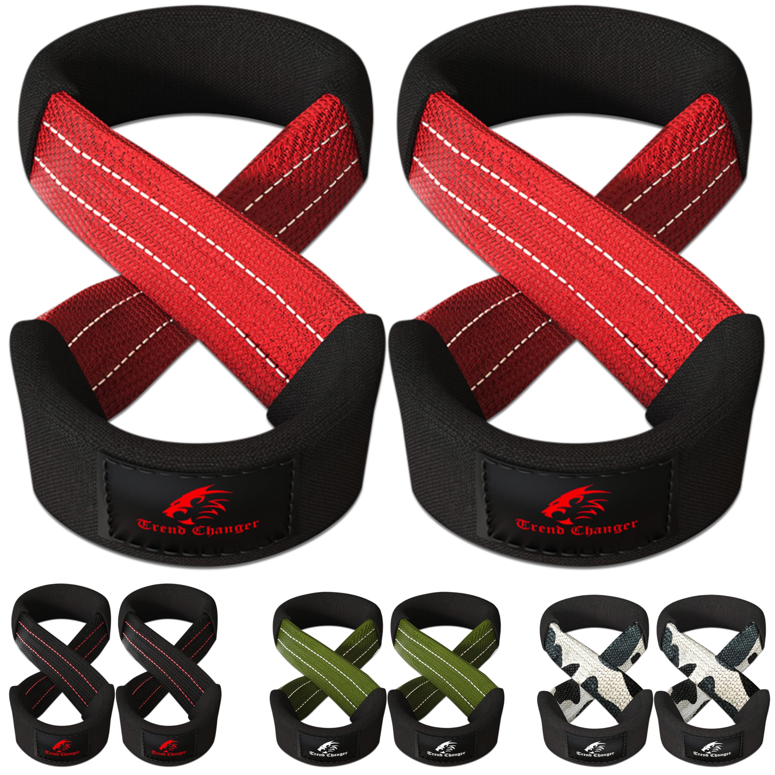 Figure 8 Lifting Straps Padded Deadlift Straps Heavy Duty Weight Lifting Straps Strongman Axle Bar Straps Weightlifting Wrist Wraps (Medium (Upto 8.0'' Wrist Circumference), Red White)-picture-16