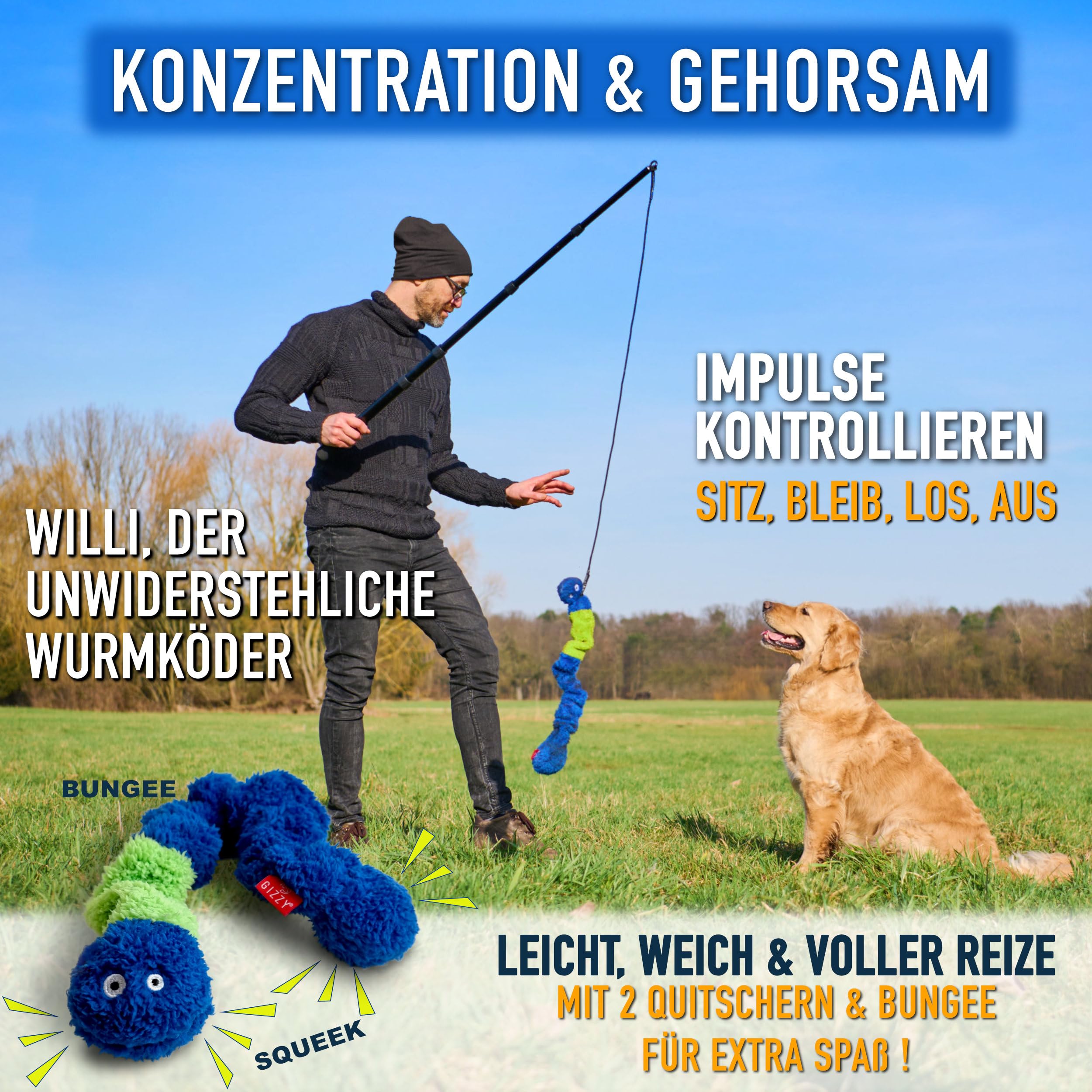 GIZZY® Reizangel Hunde XL – Profi Hundeangel & Trainingsangel für große & kleine Vierbeiner – Robuste Hundeangel als Hunde Beschäftigung & Hundetraining – Inkl. eBook – Hundespielzeug Reizangel