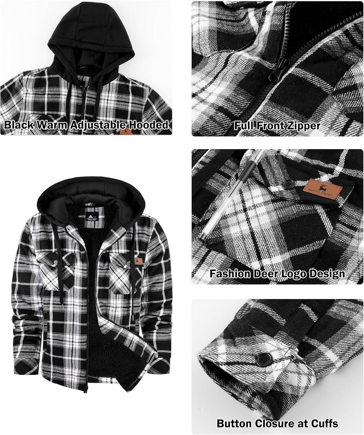 onedog Flannel Jackets for Men Plaid Sherpa Lined Heavyweight Winter Warm Jacket - Image 4