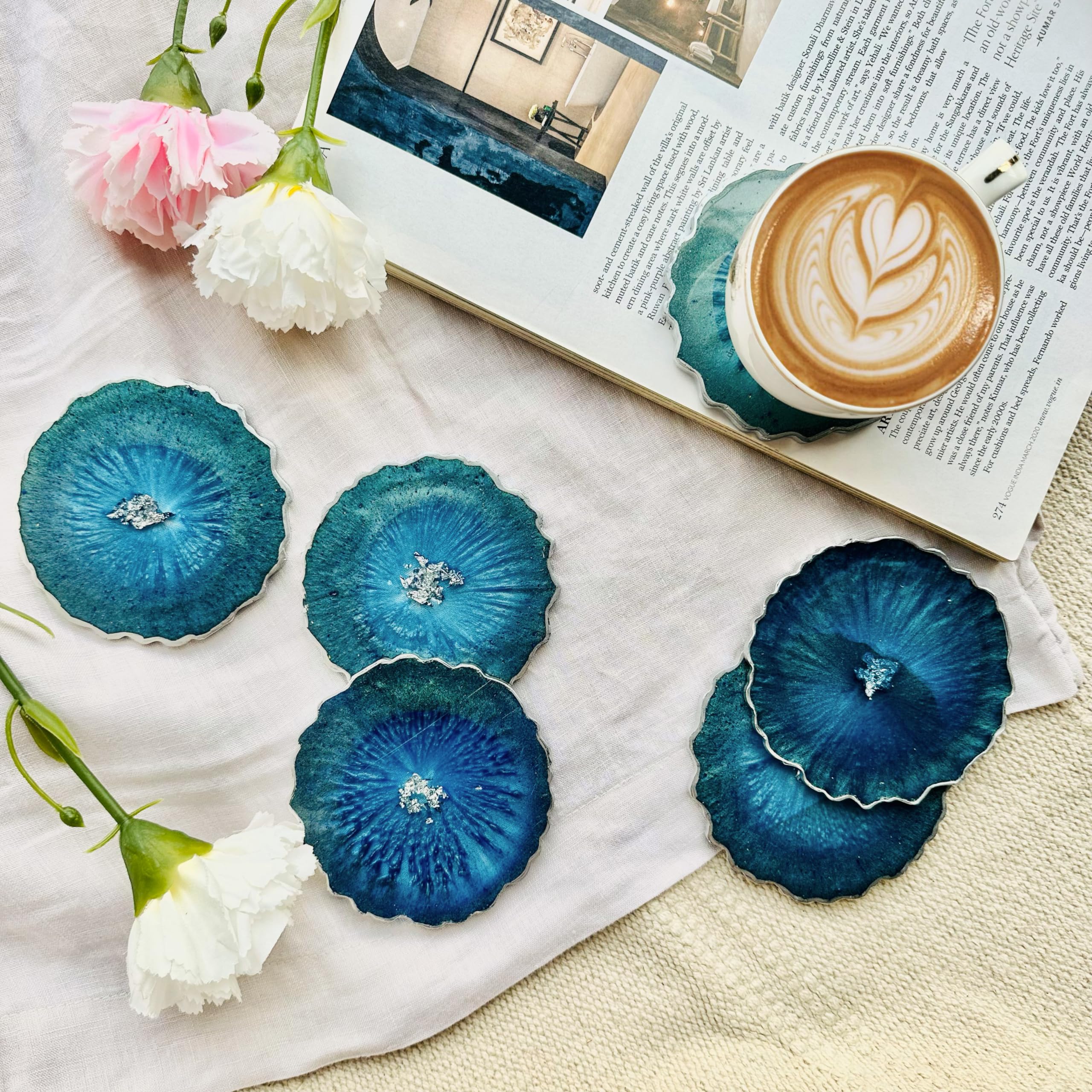 ITZYL Handcrafted Premium Resin Coasters - Elegant Blue Modern Design for Bars, Kitchens, Homes, and Dining Tables | 3.5 × 3.5 inches Set of 6-image-12