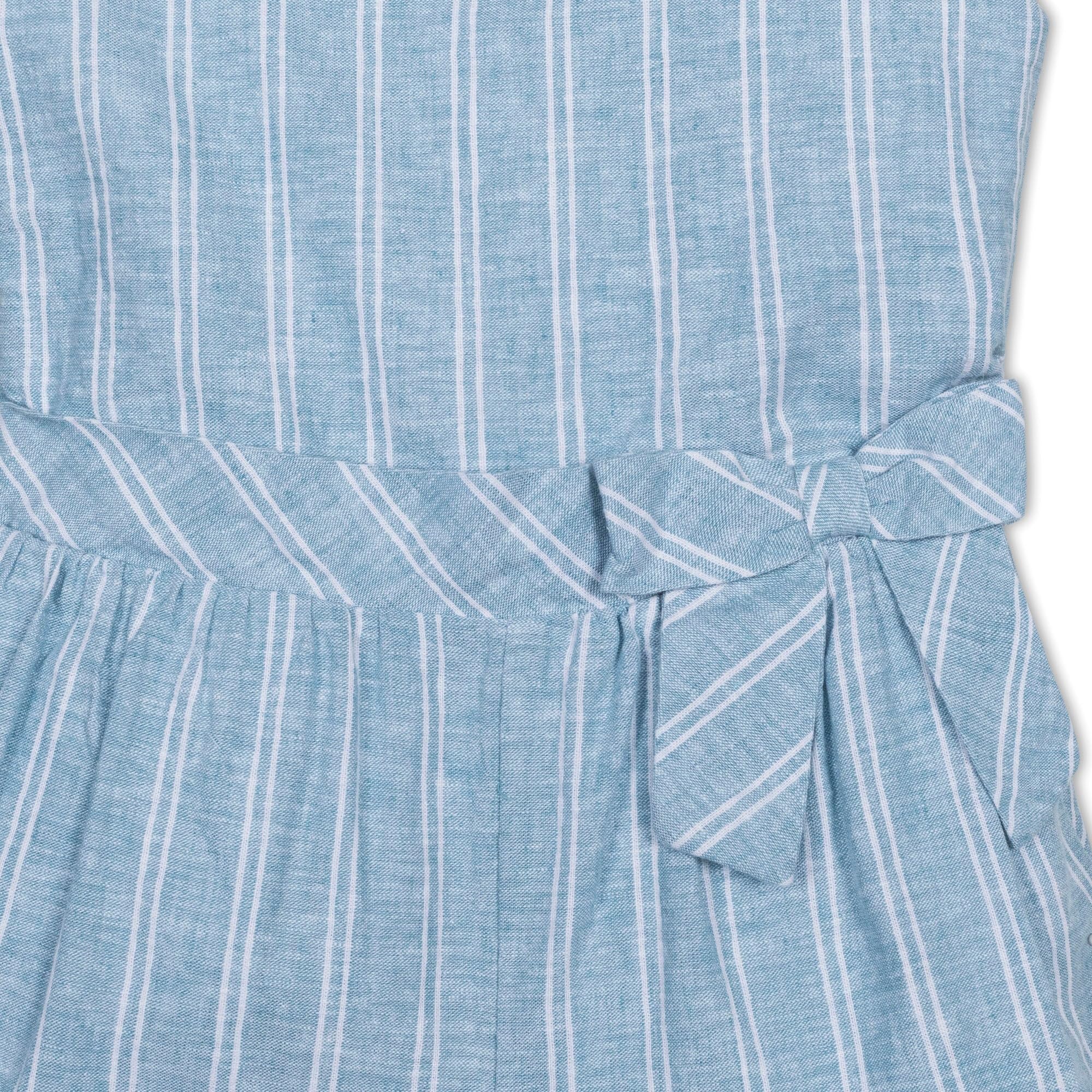 Hope & Henry Baby Girls Girls' Linen Ruffle Collar Pull-On Romper, 12-18 Months, Mallorca Stripe