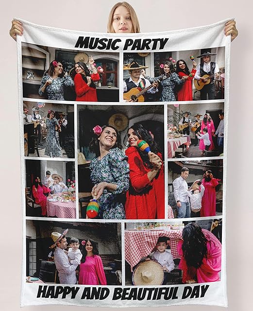 Personalised Blanket Custom with Picture Text Throw Blanket, Customized Photo Gift Birthday, Holiday, for Dad, Mom, Kids, Pet, Friends or Couples (9 Photos)