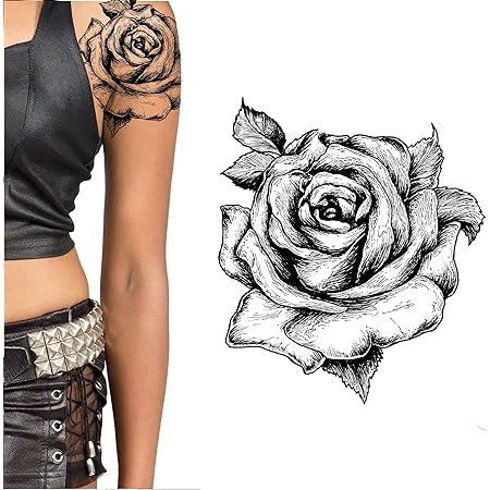 Amazon.com: Negro Rosa Flor Tatuajes Temporales Para Las Mujeres Flor  Grande Y Pequeñas Rosas Adulto Temp Tatuaje Impermeable Transferencia En  Papel Hombro Brazos Piernas Halloween : Belleza Y Cuidado Personal