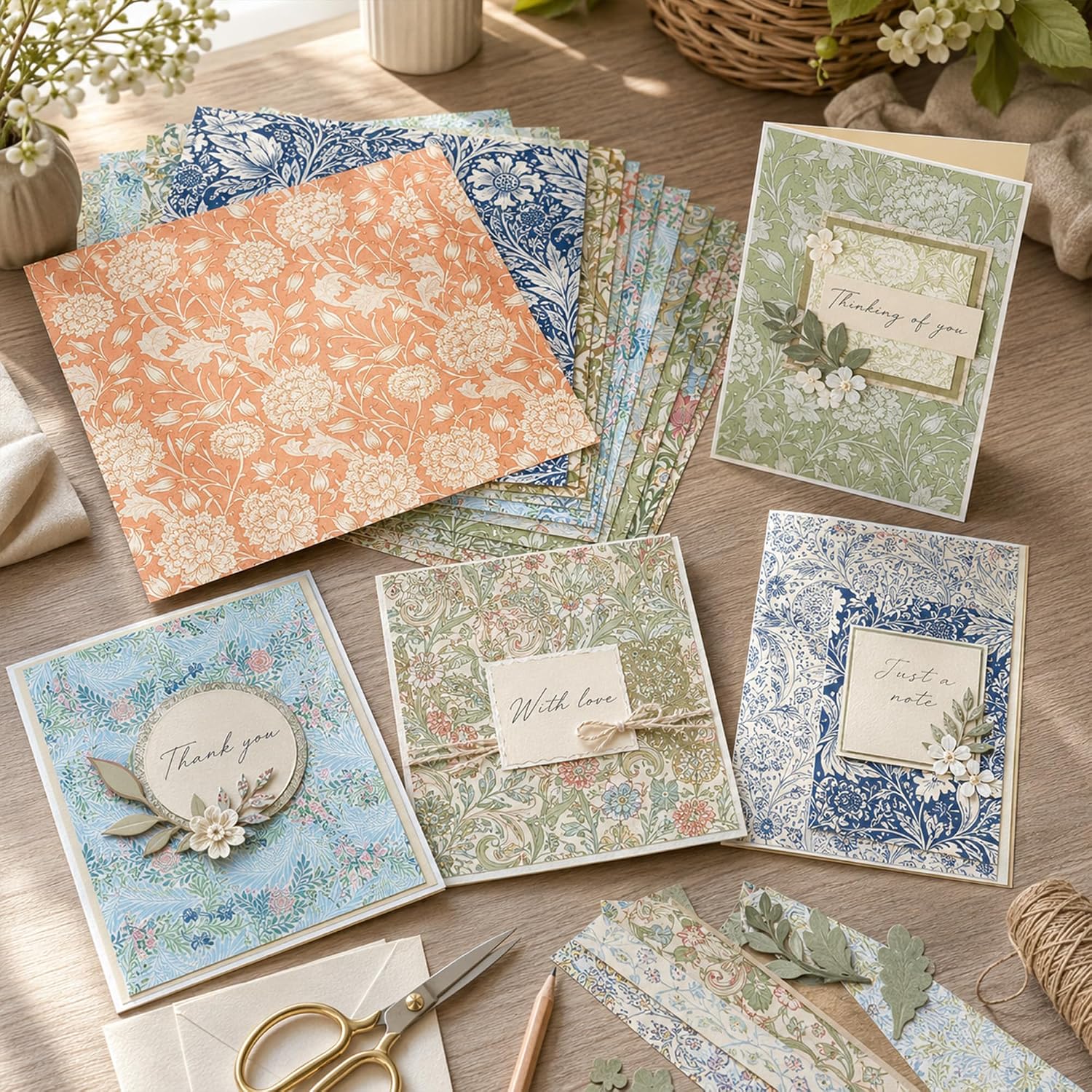 24 Sheets William Morris Pattern Paper 12'' x 12'' Vintage Floral Scrapbook Paper Pad Flowers Double-Sided Scrapbook Pad Retro Flower Scrapbooking Pack for Card Making, Origami, DIY Background