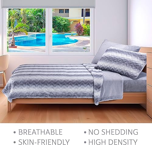 Miniatura 3 de Juego de ropa de cama de 4 piezas de felpa de terciopelo extra suave, tamaño individual, sábana de microfibra ultrasuave de lujo, con 2 fundas de