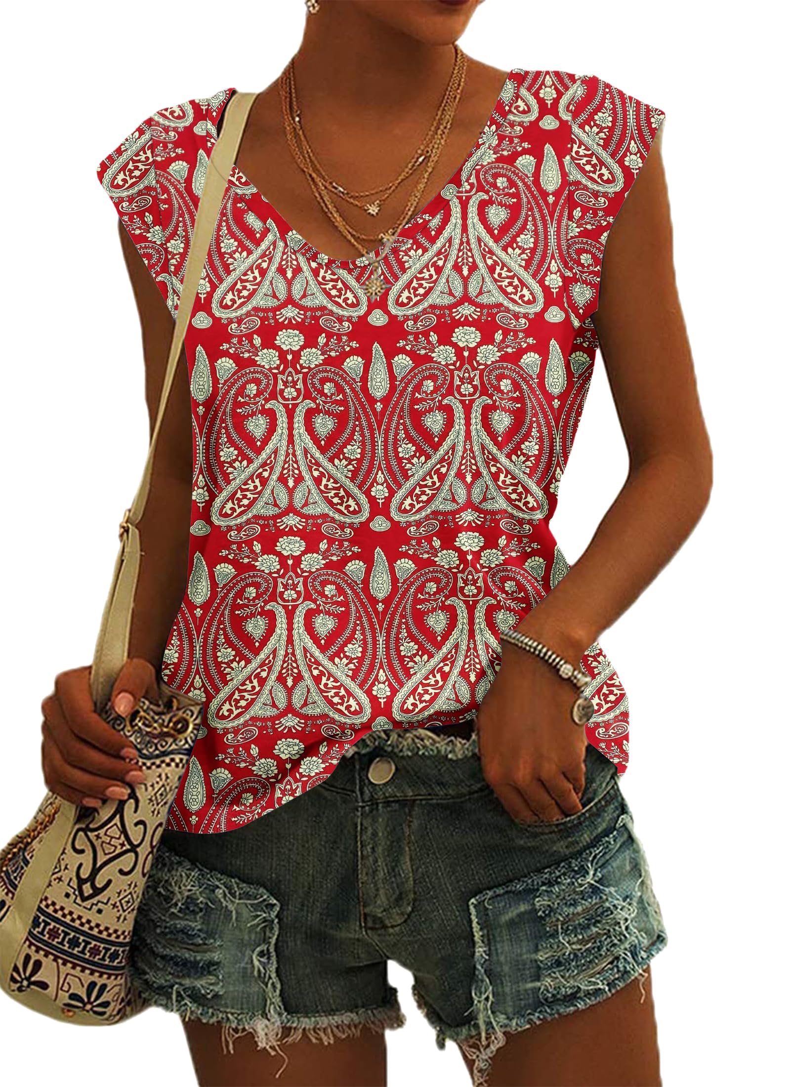 NARRAME Camiseta de Manga Casquillo para Mujer, Camiseta sin Mangas de Verano, Blusas holgadas Informales Simples
