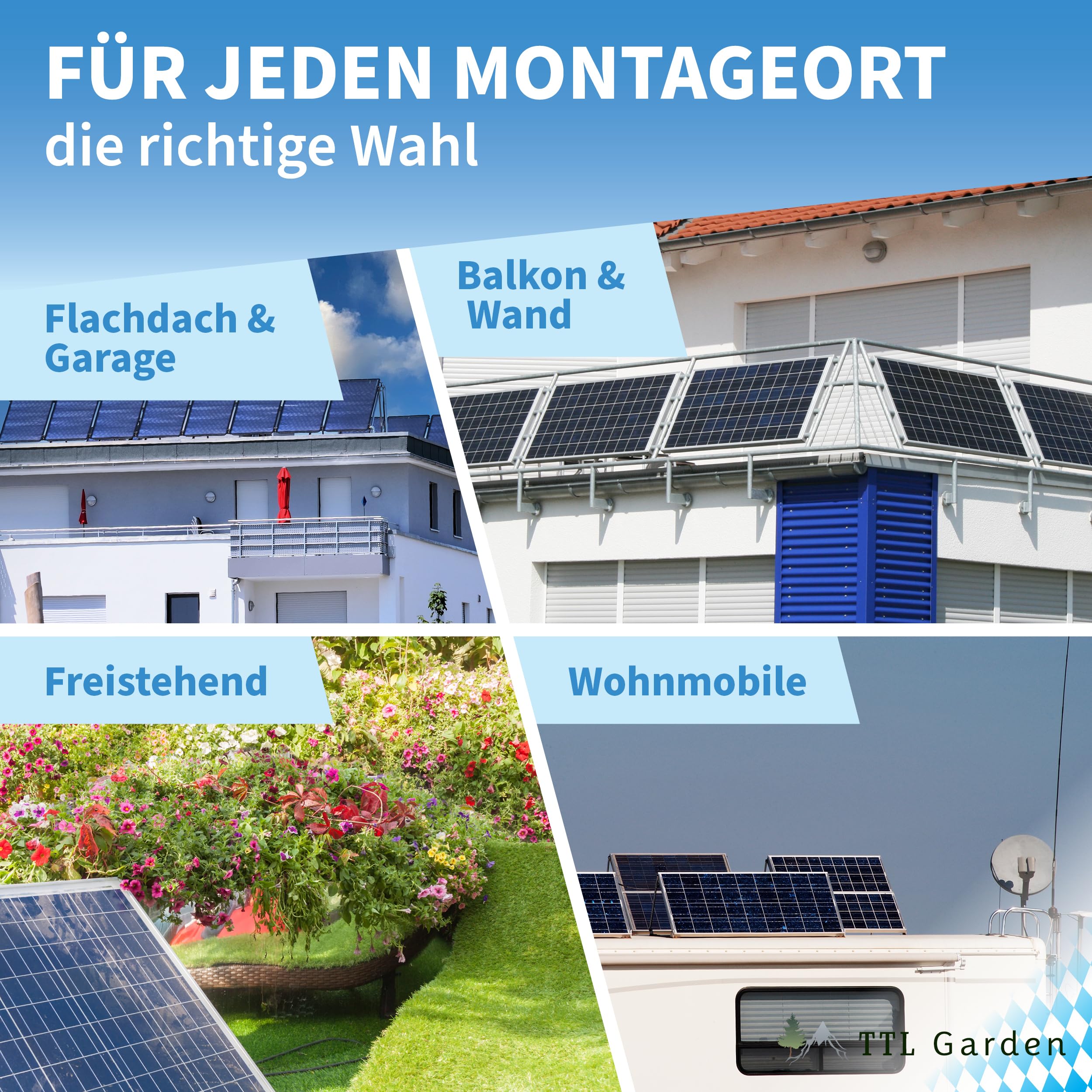 Solarmodul Halterung Alu 104 cm 41“ 4er Set 2 Paar - 0-90° Winkel einstellbar Montage & Befestigungs Set für Flachdach Aufständerung Balkonkraftwerk Solarpanel auf Balkon Garage Wand
