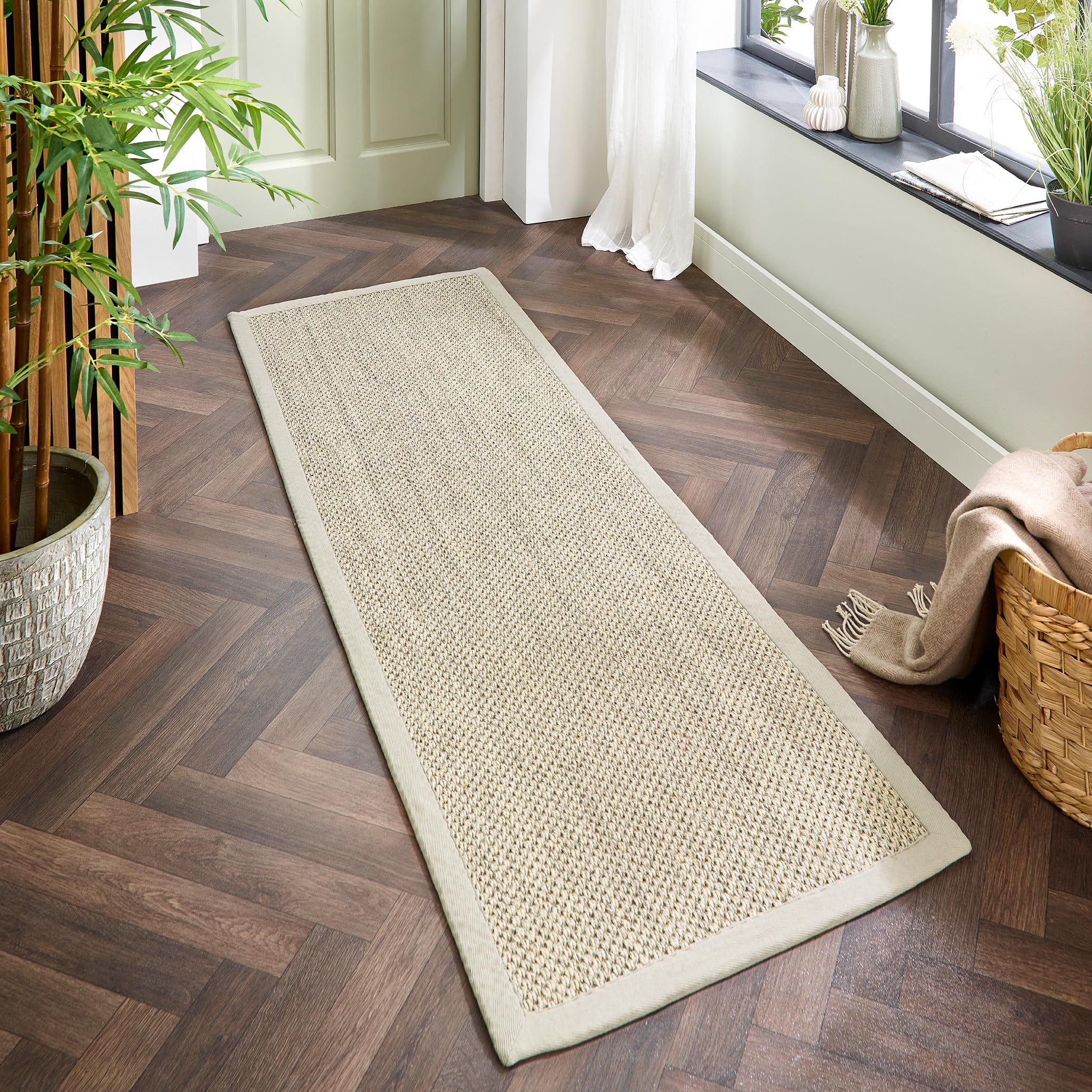 Lord of Rugs Sisal Area Rug with Hand Stitched Border, Non-Slip Durable Natural Modern Bordered Carpet for Living Room, Hallway Flatweave Rug Light Beige/Sand Border, Runner 67 x 200 cm (2'2"x6'7") โ image 1