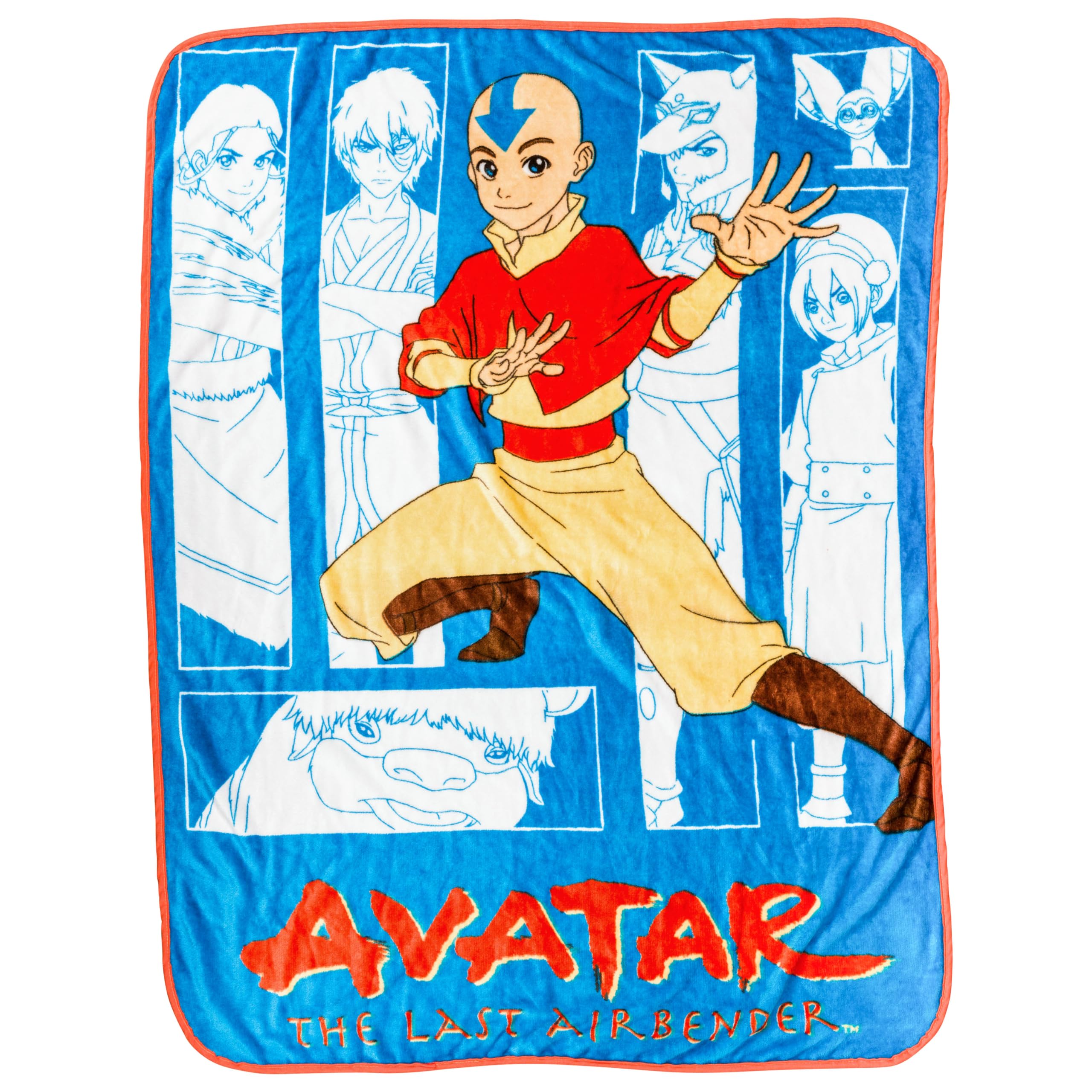 Silver Buffalo Nickelodeon Avatar The Last Airbender Flannel Raschel Throw Featuring Aang, Zuko, Katara, Sokka Wolf, Toph Beifong, Appa, and Momo, 45" x 60"
