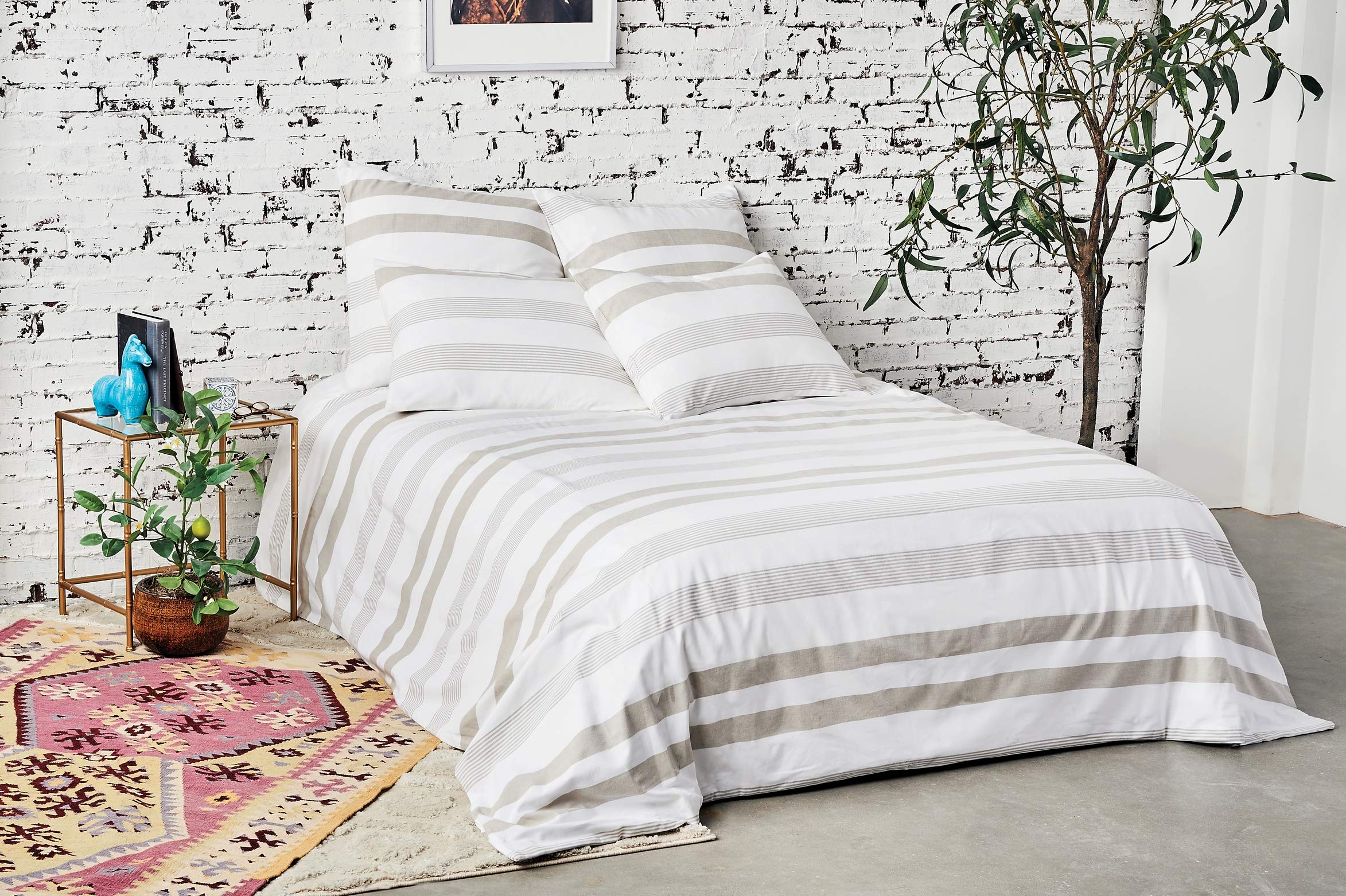 carol & frank Noland Stripe Tan Queen Duvet Cover Full/Queen Duvet Cover Tan